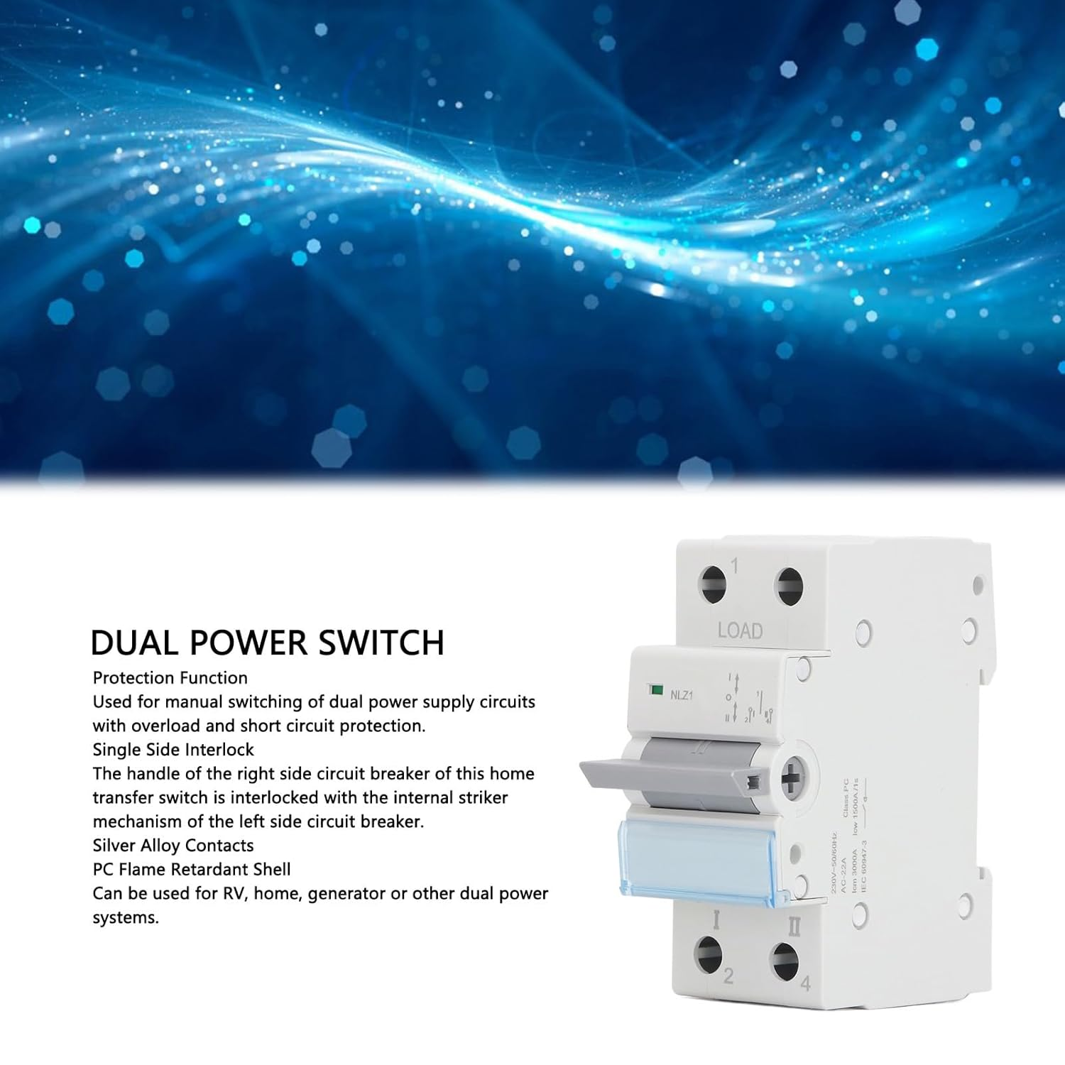 Generic Dual Power Manual Transfer Switch, 1Pcs Generator Transfer Switch with Overload and Short Circuit for RV, Home, Generator (63A) image number 4