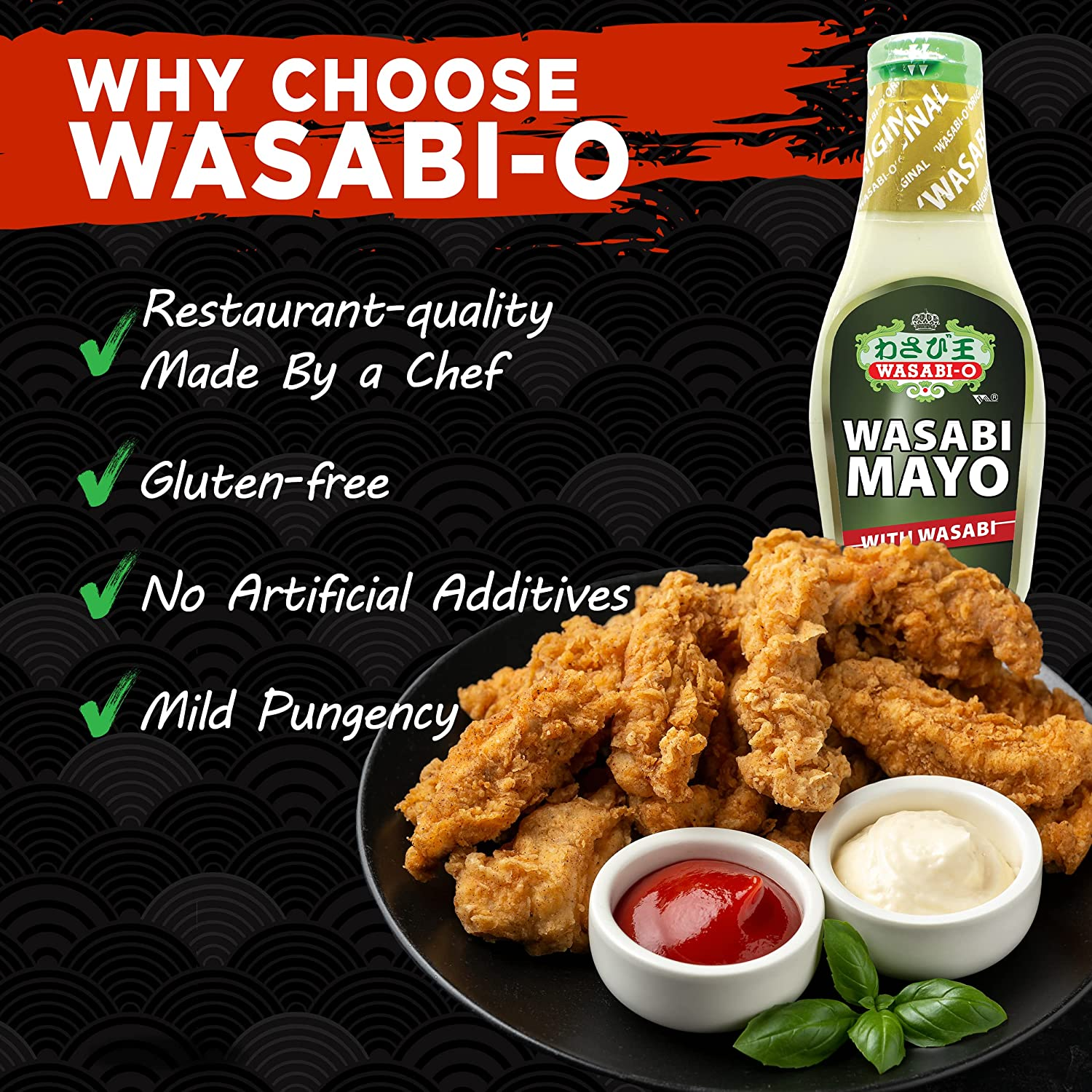 WASABI-O Premium Wasabi Mayonnaise, Spicy Mayonnaise, Made with Real Wasabi, Asian Mayo Squeeze Bottle, 6Oz (170G) Fish and Chips, Wasabi Peas
