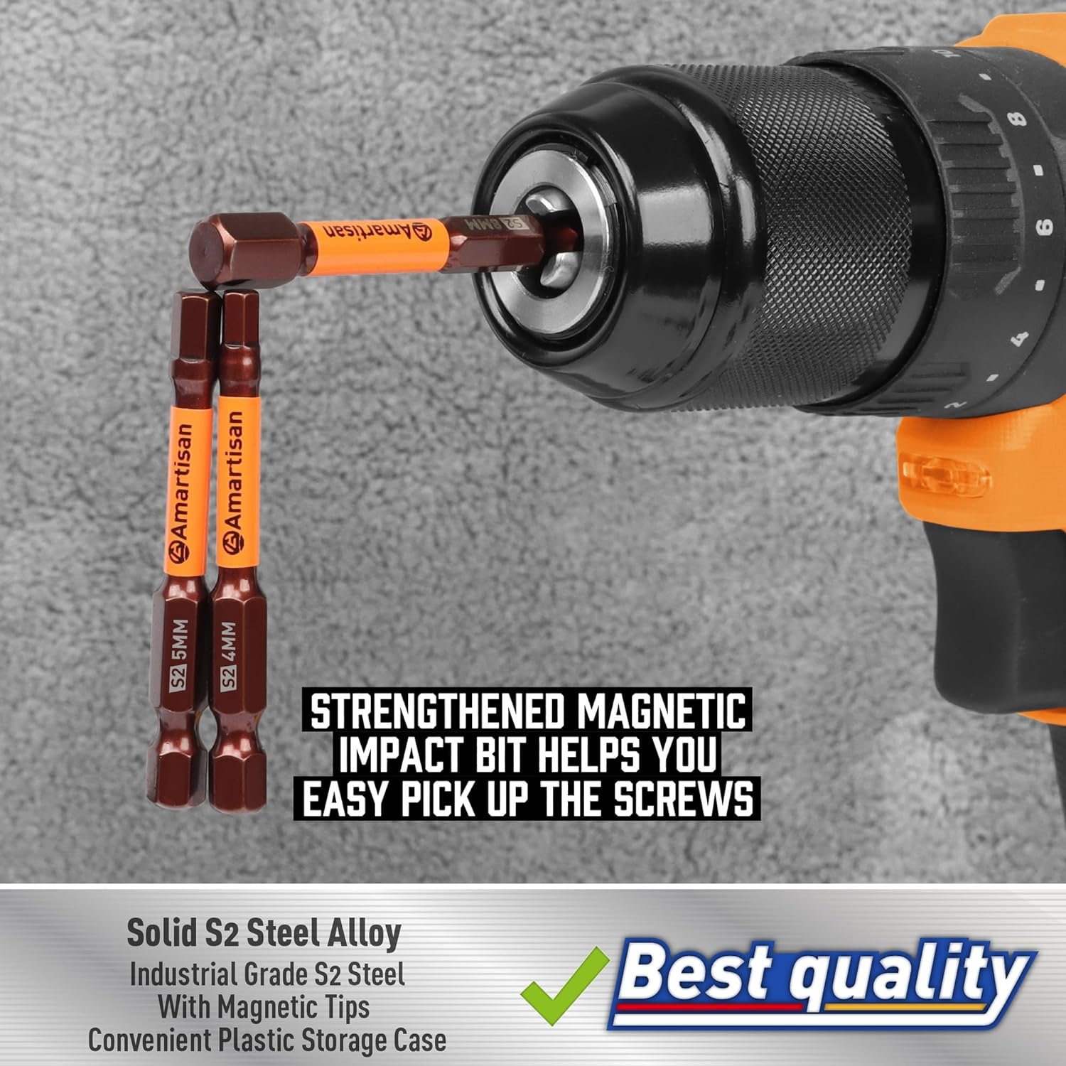 Amartisan 20 PACK Hex Head Allen Wrench Drill Bit Set, Metric and SAE S2 Steel Hex Bits Set, Magnetic Tips, 2.3" Long with Storage Box (New Hex Bit)