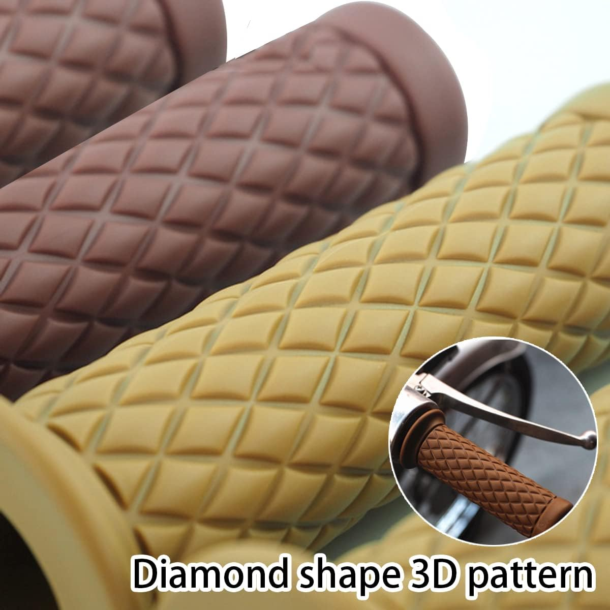 Motorcycle Hand Grips, Non Slip Rubber Bar for 7/8" 22Mm/24Mm Handles, Vintage Motorbike Thruster Grip, Handlebar for Hand Comfort, Universal for Motocross Scooter Dirt Bike, Open End