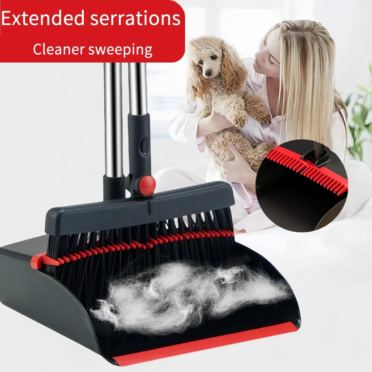 Upgraded Broom and Dustpan Set with 48.8" Long Handle, 180&deg; Rotating Stand-Up Dustpan & Comb Teeth - Lightweight Sweeping Combo for Home, Office, Kitchen, Lobby Floors (Space-Saving Design) image number 6