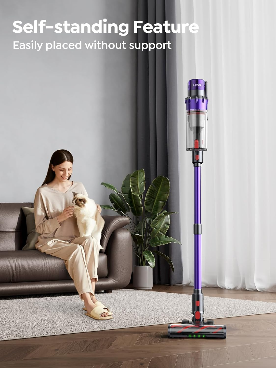 Cordless Vacuum Cleaner, 600W/50KPA 65Min Stick Vacuum, Aroma Function, Self-Stand Vacuum Cleaner with Auto Mode, Wall-Mount Charging, Touchscreen, Anti-Tangle Vacuum for Pet Hair/Hardfloor/Carpet image number 2