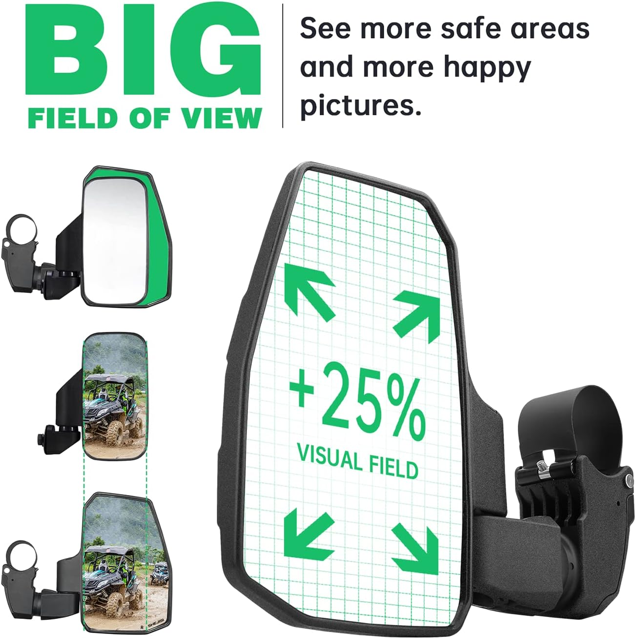 UTV Side Mirrors,You No Longer Need to Adjust by Hand,Innovative Automatic Reset Function,For 1.5"-2.0" Roll Cage,Compatible with Polaris Rzr,Can Am Maverick,Honda Pioneer Sxs,Kawasaki Mule image number 2