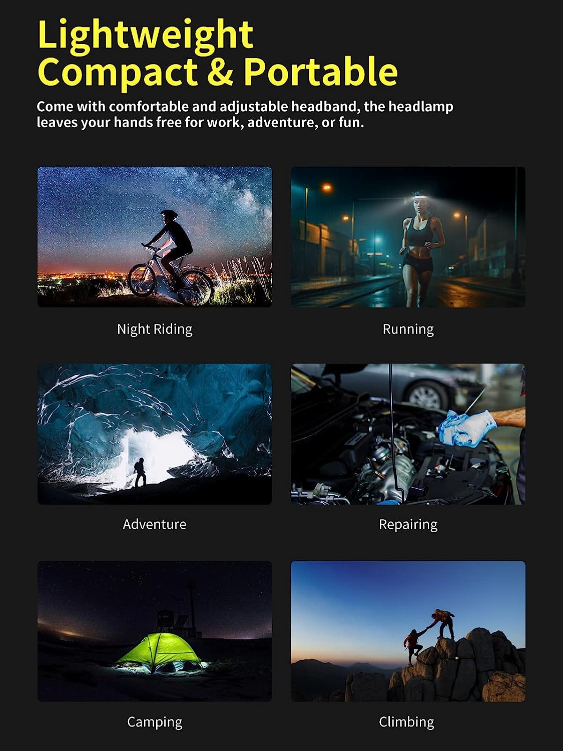 Smiling Shark LED Headlamps, 230&deg;Wide Angle 3*Multi-Color Light Strips 2 Packs Head Lamp Rechargeable with Motion Sensor Waterproof Headlight for Camping Hiking Outdoor, Head-Lamp-Led-Hat-Light - Multicolor image number 3