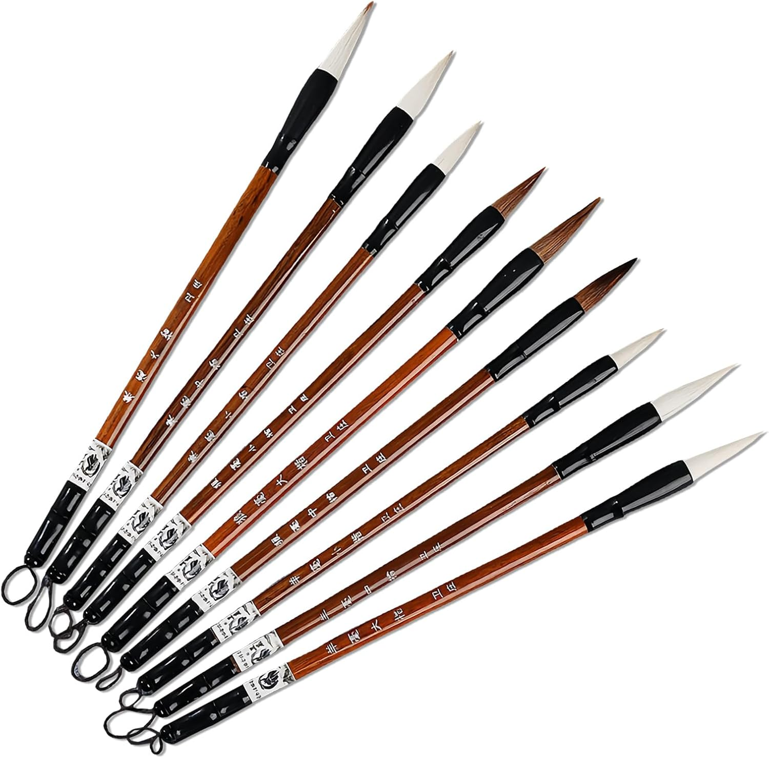 Zvorgath 9 Pack Chinese Calligraphy Writing Brush - Painting Drawing Professional Chinese Kanji Art Ink Brush for Calligraphy Enthusiast (Light Brown) image number 1