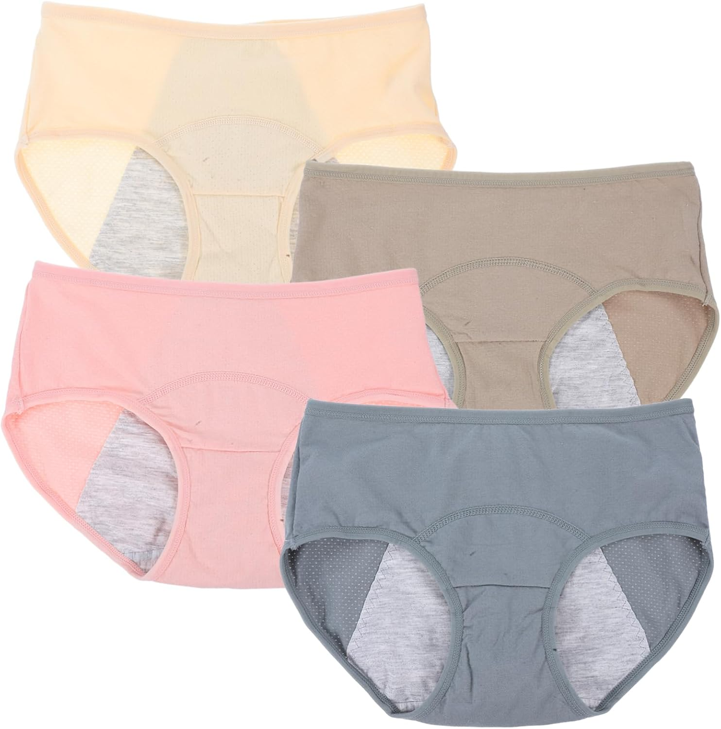 Leak Cotton Midwaist Panties for Women Comfortable Menstrual Protective Briefs Breathable Heavy Flow Underwear Suitable for Sensitive Skin Grey