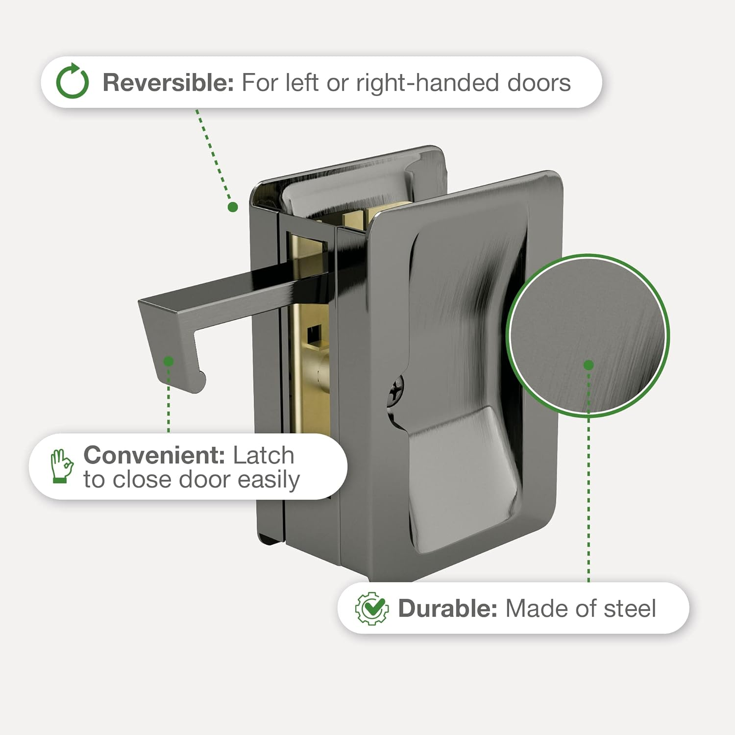 Onward 1700ANPSBC Pocket Door Pull with Passage Lock-Rectangular, Antique Nickel image number 7