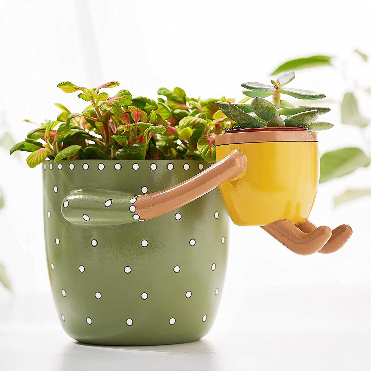 VIRTUNE Adorable Indoor Plant Pots. 5" Flower Pot & 2" Small Succulent Pot with Drainage. Indoor Planters, Small Plant Pots Indoor, Cute Pots for Indoor Plants, Succulent Planter (Light Yellow)
