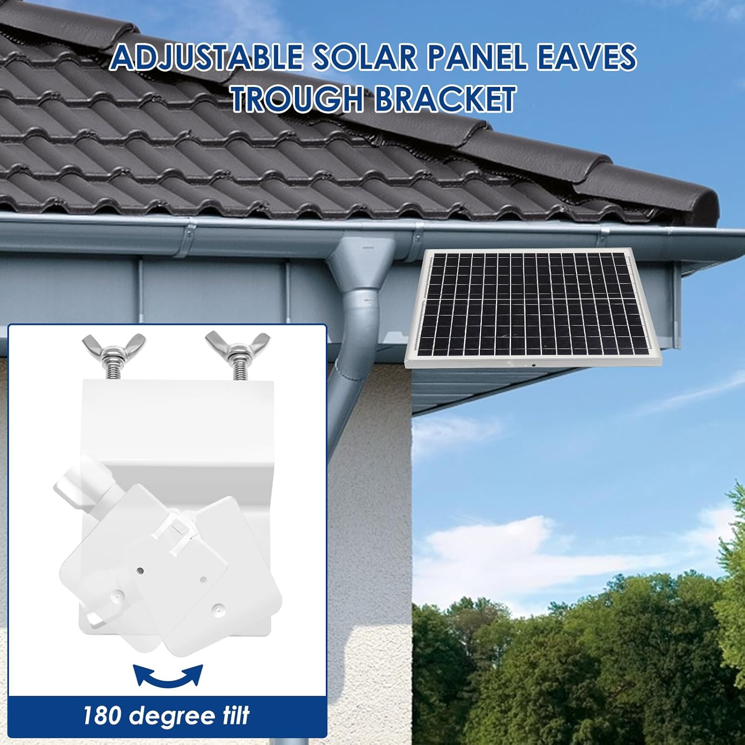 2Pcs Aluminum Adjustable Solar Panel Gutter Mount 360&deg; Rotating Universal Solar Panel Gutter Bracket Weatherproof for Indoor Outdoor image number 2