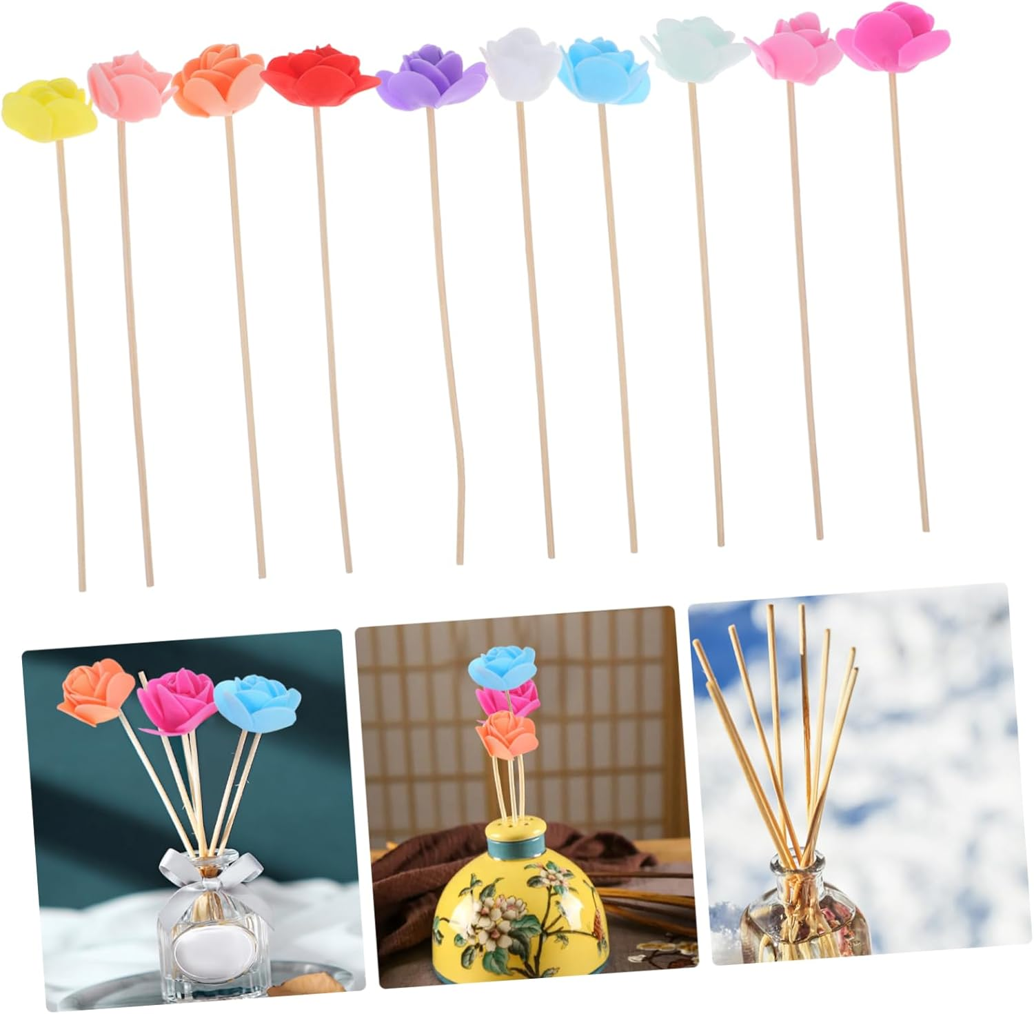 10Pcs Decorative Wood Diffuser Sticks Artificial Dried Flowers for Essential Oil for Home Office and Yoga Rooms Indoor Fragrance and Atmosphere image number 2