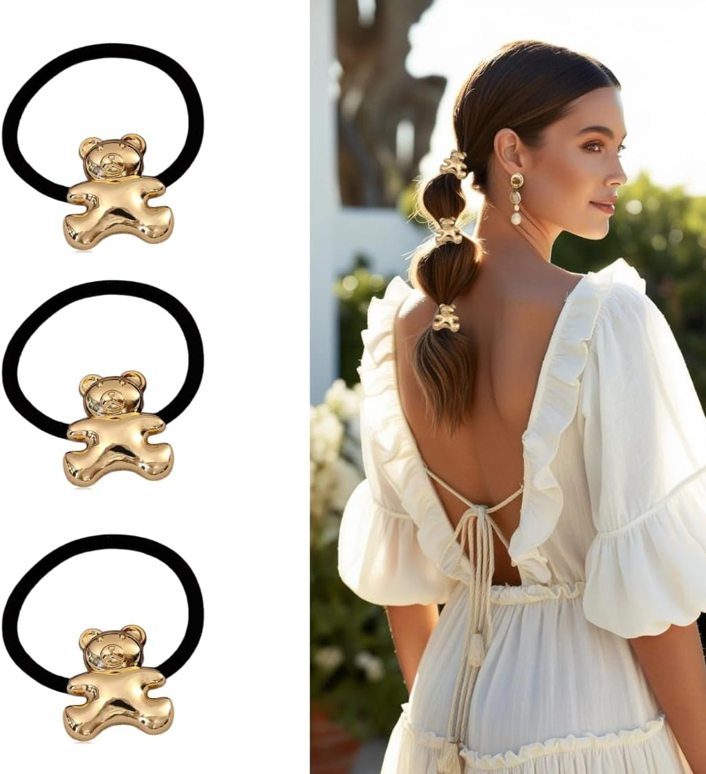 Set of 3 Women'S Gold Plate Hair Bobbles - Gold Metal Hair Accessories - Elegant and Versatile image number 1