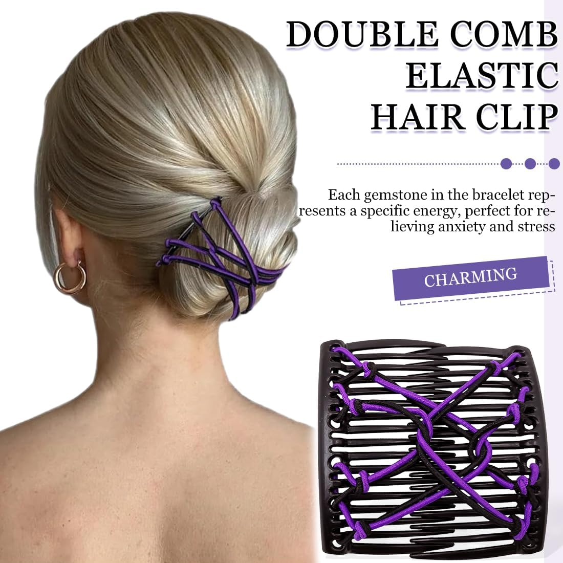 2 Pieces Hair Combs Hair Clips for Women Fashion Elastic Hair Clips with Double Comb Hair Clip Accessories DIY Hairstyle Design for Women and Girls image number 1