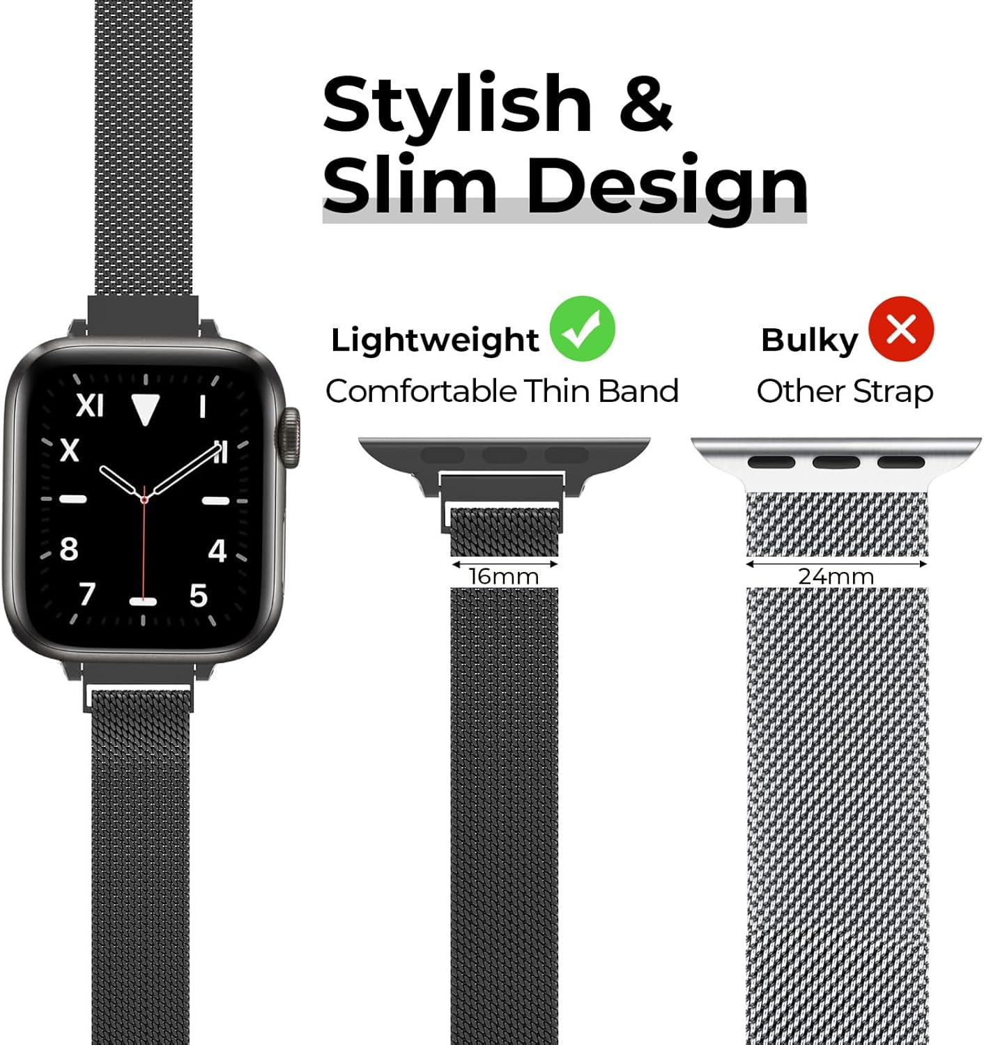 Slim Women Strap Compatible with Apple Watch Band 38Mm 40Mm 41Mm 42Mm 44Mm 45Mm 46Mm 49Mm for Women,Milanese Loop Steel Wristbands for Iwatch Ultra3/2/1 SE3/2/1 Series 11/10/9/8/7/6/5/4/3/2/1 image number 3