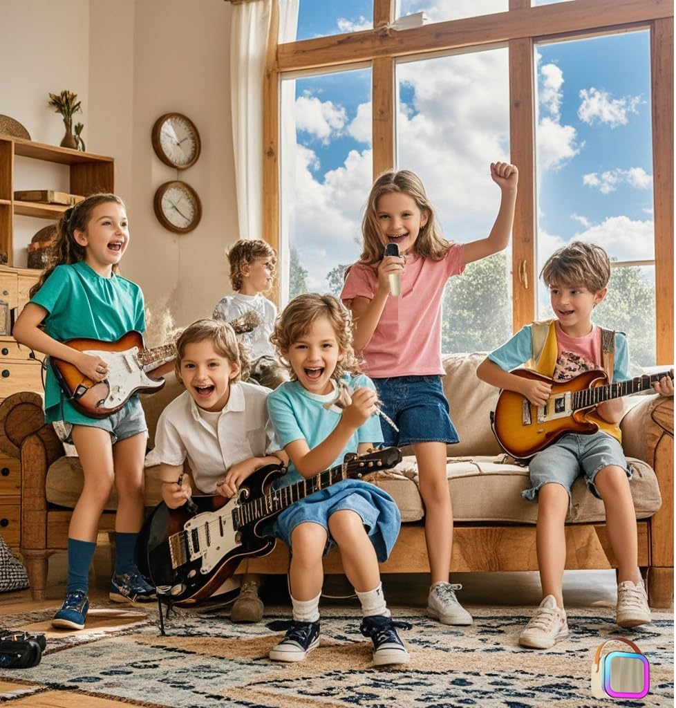 Kids Karaoke Machine, Adult Karaoke Machine with 2 Wireless Microphones, Portable Bluetooth Speaker Gift with Colorful Lights for Boys Girls Toy Family Train Dance Guide Party (Beige) image number 6