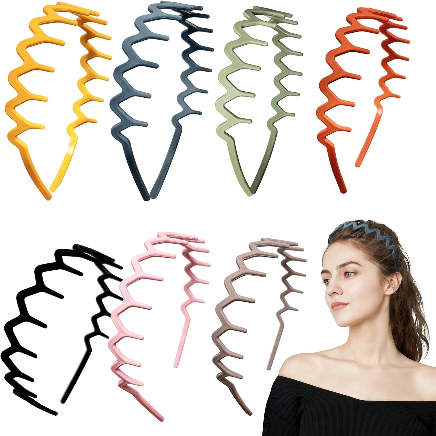 7 PCS Zig Zag Headband for Women'S Hair Plastic Non-Slip U Shape Shark Tooth Comb Headbands Hair Bands with Wavy Teeth for Women Men Face Washing Makeup Hair Styling Accessories