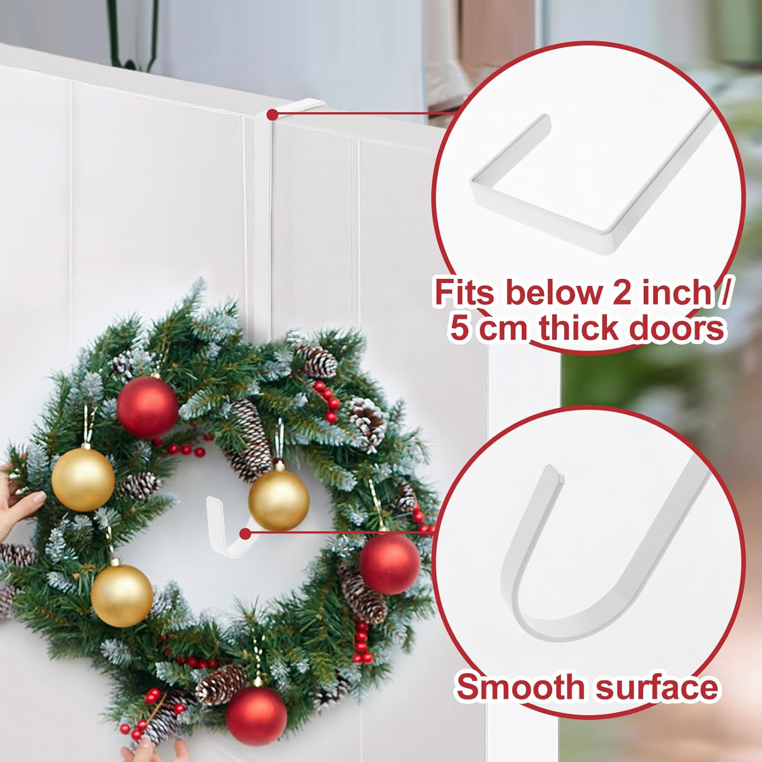 Zningesxi 30 Cm Wreath Hanger for Front Door 2 Pack White Wreath Hangers over the Door Wreaths Hanger Holder Hook Christmas Wreaths Hook Decoration Christmas Halloween Easter Home Outdoor Narrow image number 6