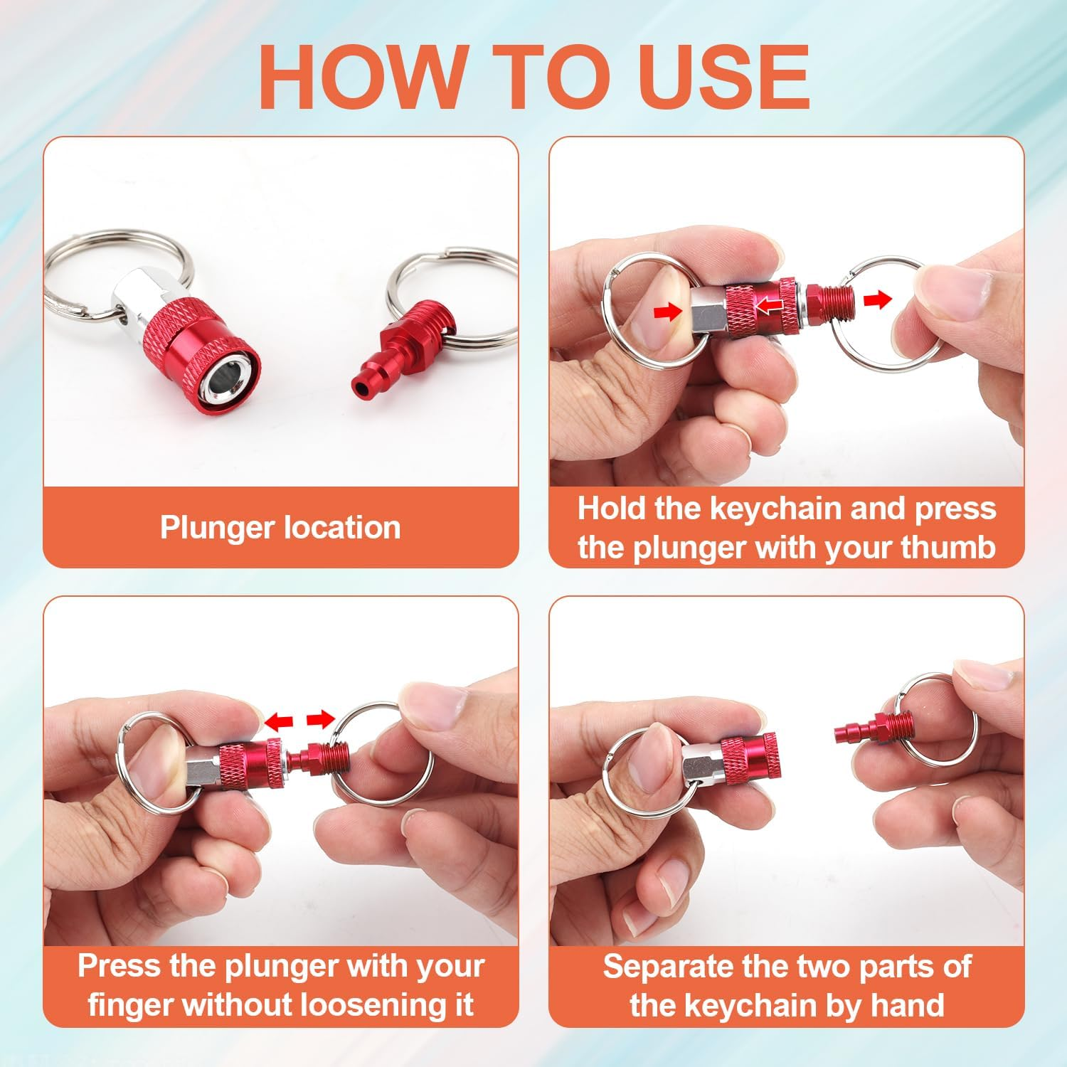 6 Pack Pull Apart Keychain, Quick Release Keychain Aluminum Keychain with 2 Split Rings Chain Separate Detachable Key Rings Quick Release Disconnect Keyrings Convenient Accessory Gift (Mixed Color), image number 4