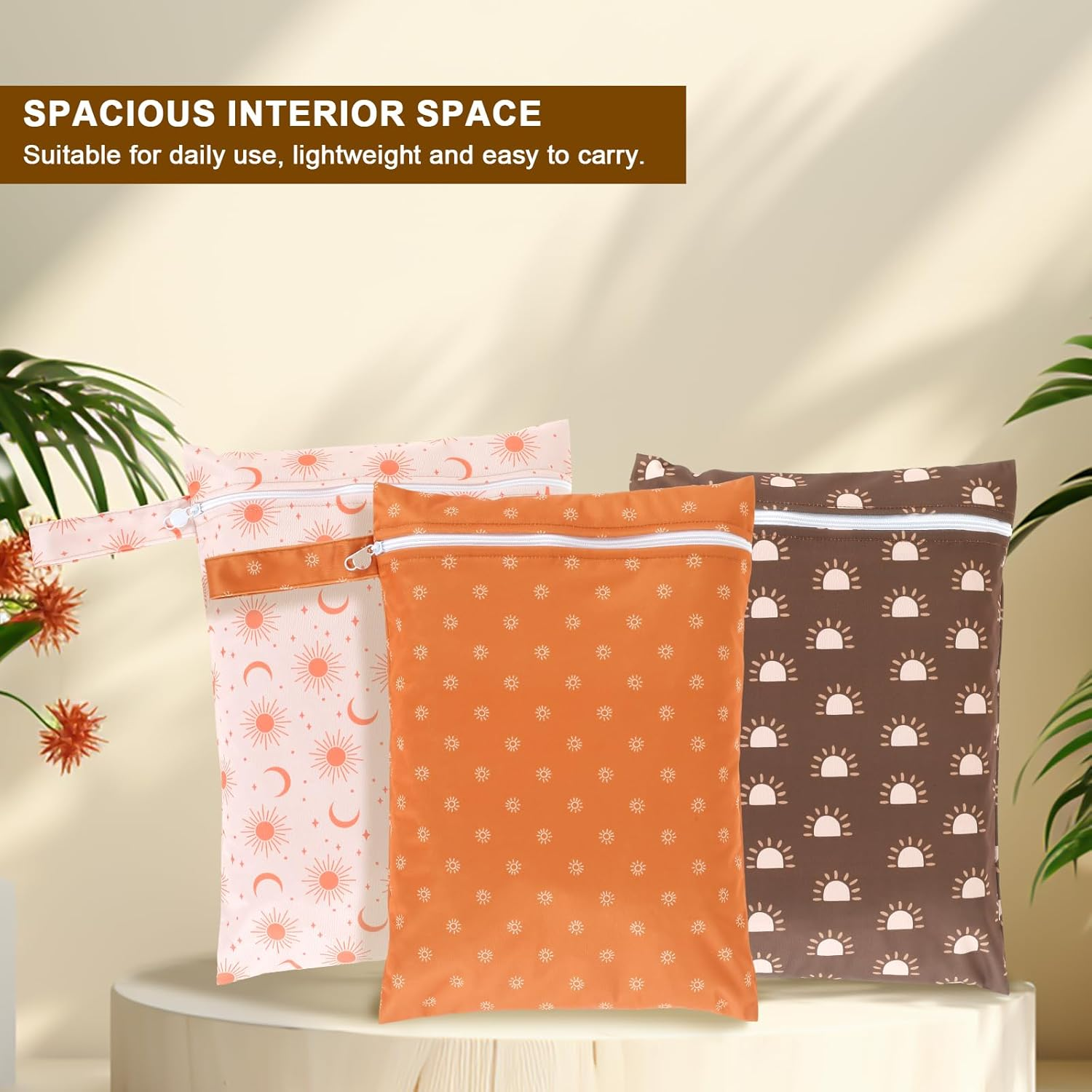 3Pcs Wet Bags with Zipper Closure Waterproof Wet Storage Bag Reusable Wet Clothes Bag Portable Bathing Suit Bags Large Capacity Wet Dry Bag for Swimsuits Baby Diapers Beach Pool (Style3) image number 2