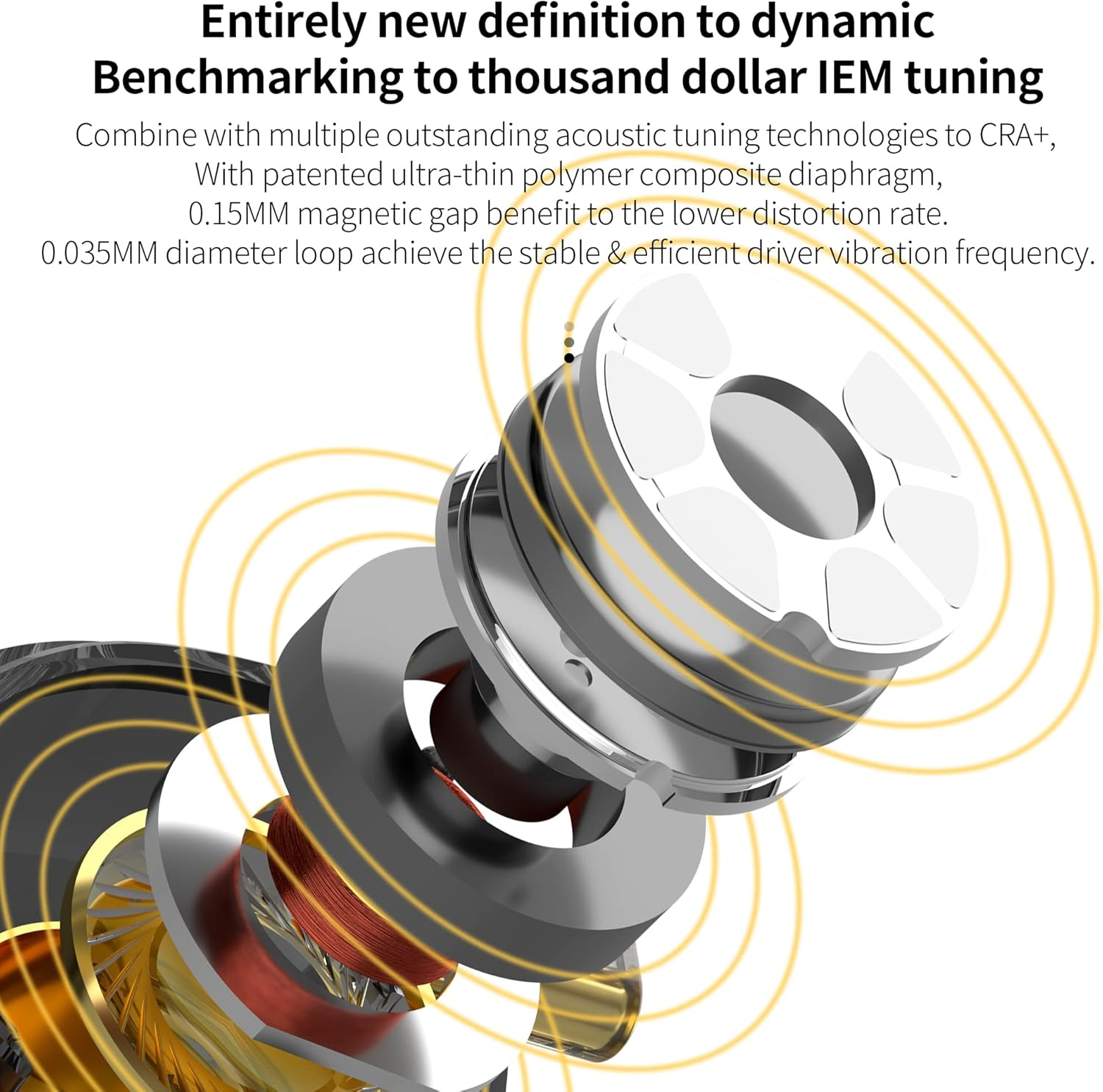 Hifi Kingdom CCA CRA+ Ultra Thin Diaphragm 10MM Dynamic Wired Earphones 0.75Mm Gold Plated Double Needle Pin in Ear Monitor Earphones (Gold (No Mic) image number 5