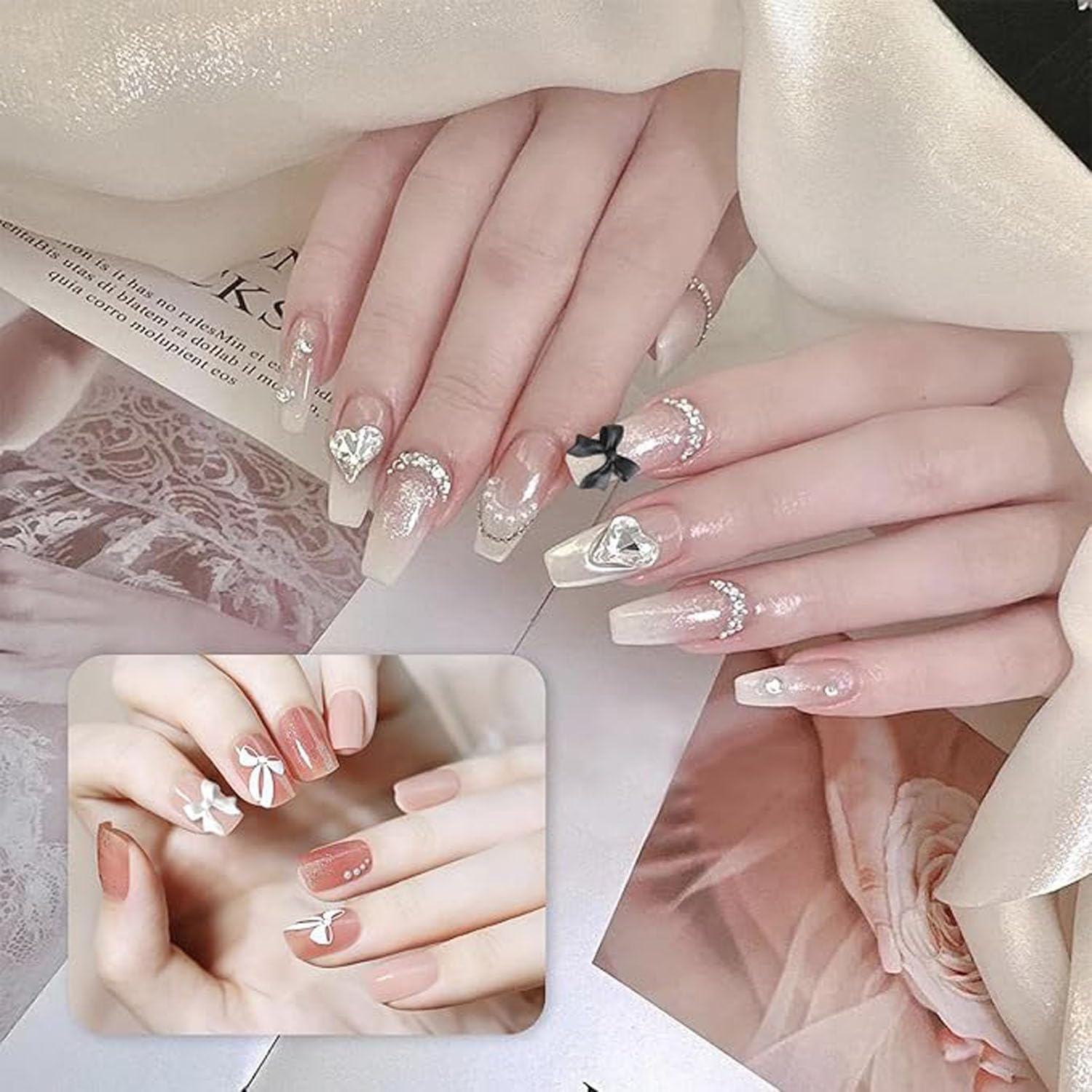 Bow-Knot Nail Stud Rhinestones,3D Bow Nail Charms, for Women Girl Nail Stones Design DIY Decoration Nail Art Rhinestones