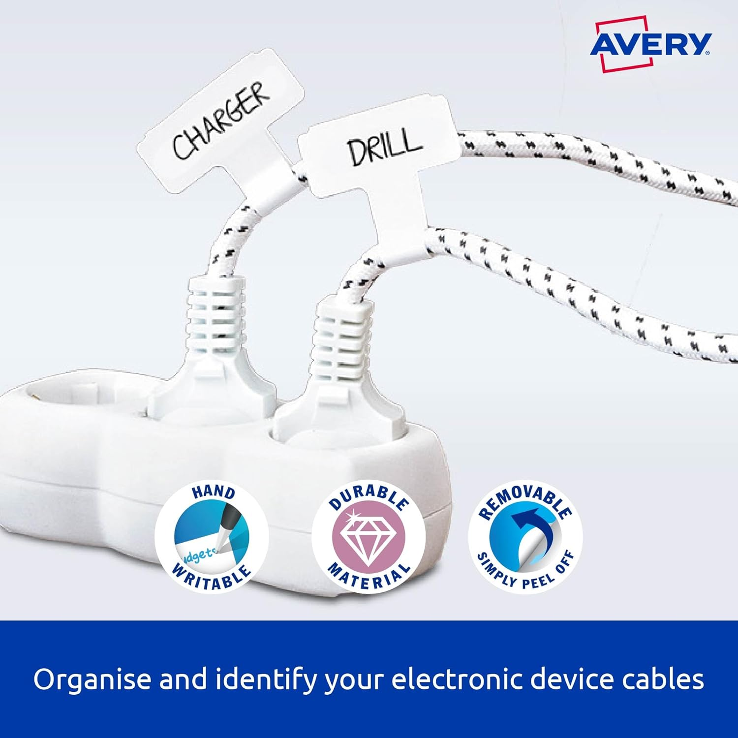 Avery Durable Organisation & Storage Tags - Organisation Stickers - Home Storage & Organisation - White, 40 X 60 Mm, 24 Labels / 4 Sheets (39032)