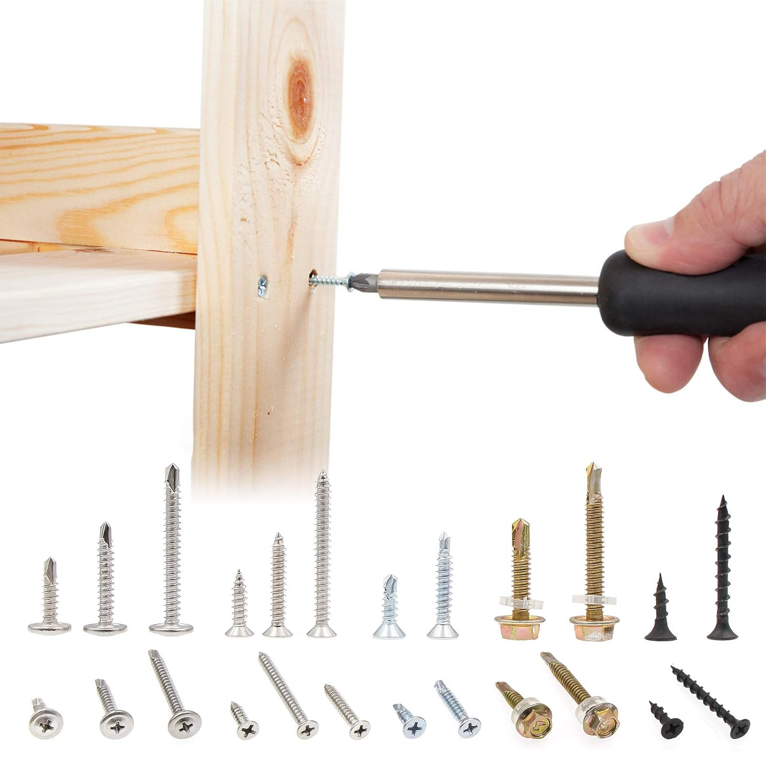 Zmbroll Self Drilling & Self Tapping Screws Assortment Kit Set for Drywall Screws, Sheet Metal and Wood Screws image number 4