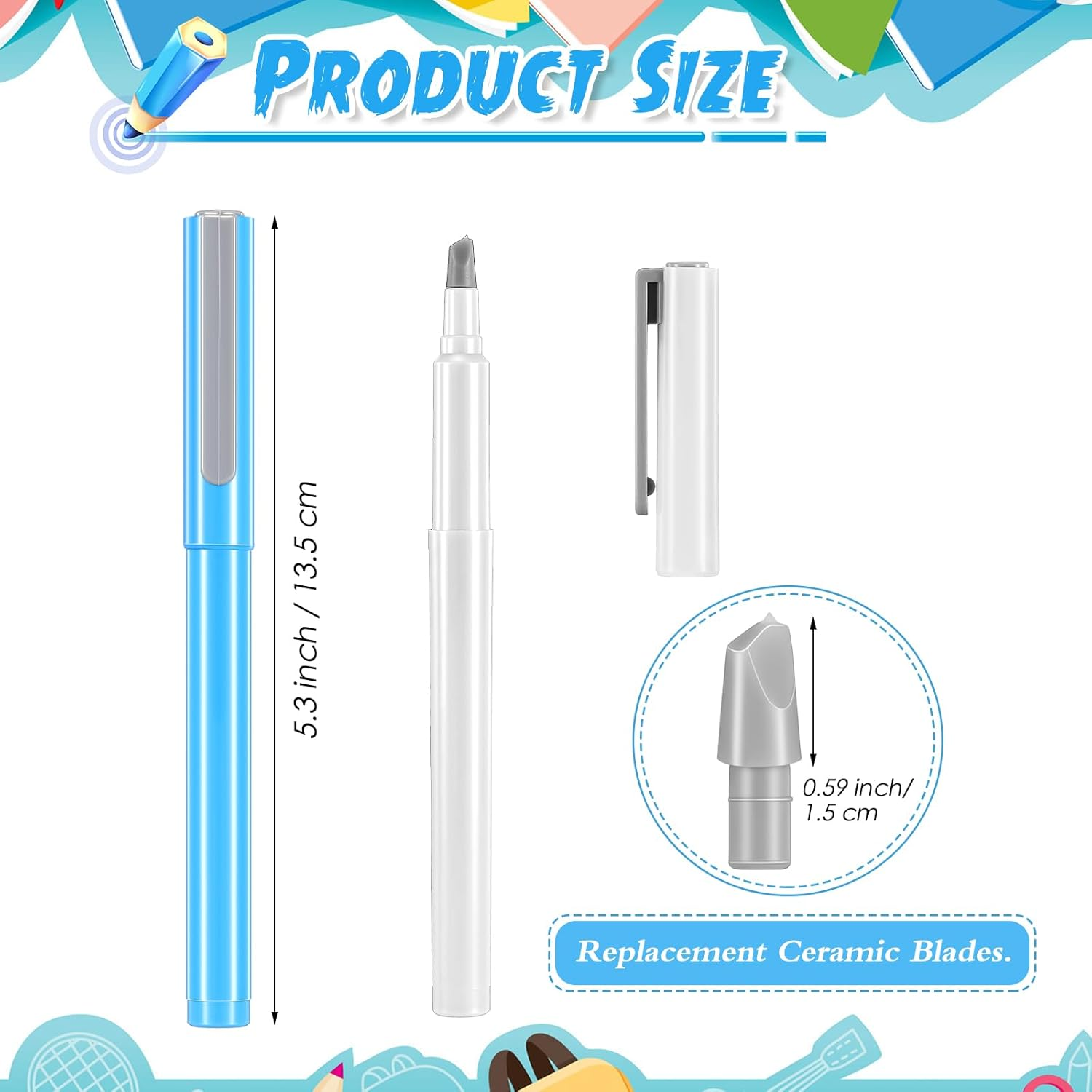 2 Pcs DIY Diamond Painting Parchment Paper Cutter Precision Craft Ceramic Blade Knife Pen for Cutting Paper Art with Replaceable Blade (Blue, White) image number 1