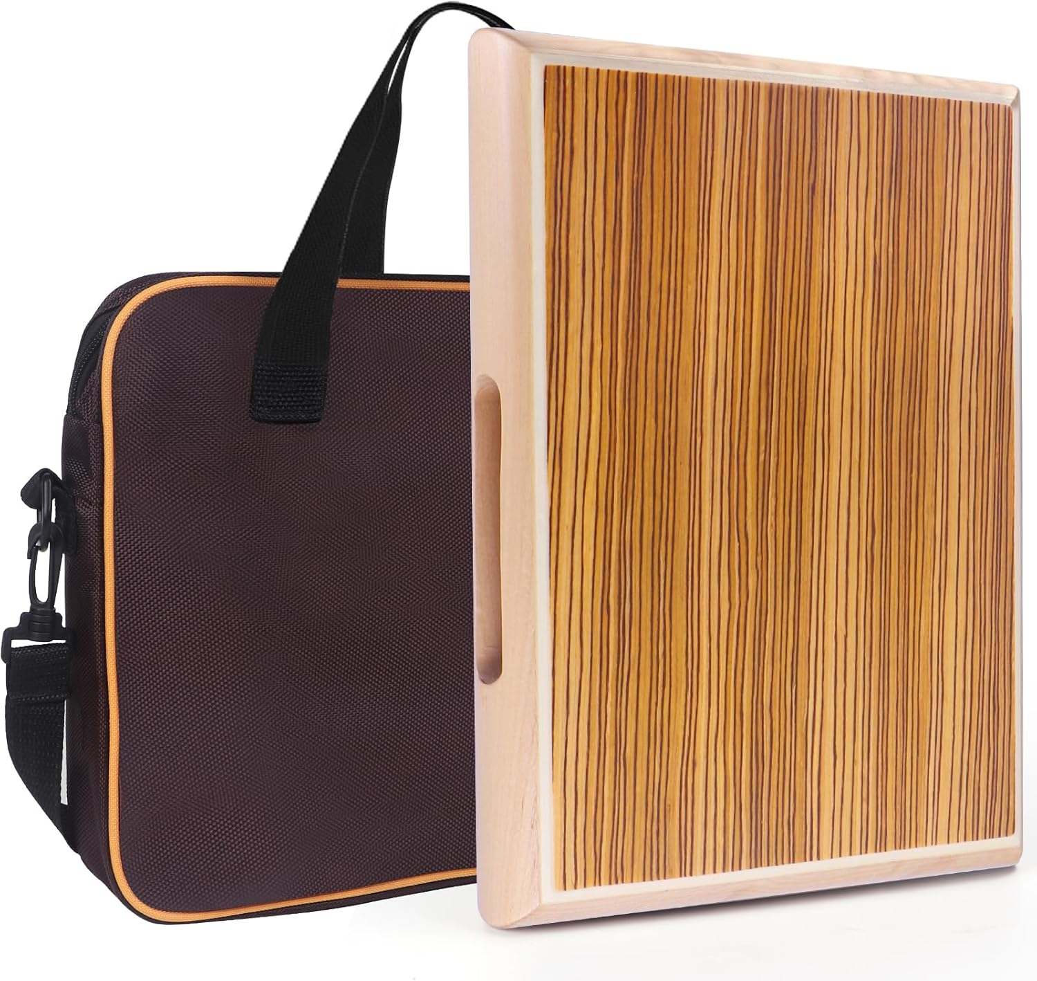 Cajon,12 * 9.4 * 1.7'' Portable Box Drum, Zebrawood Percussion Box Beat Box W/Cajones Internal Adjustable Snares Strings,Wrench,Hand Drum Carring Bag