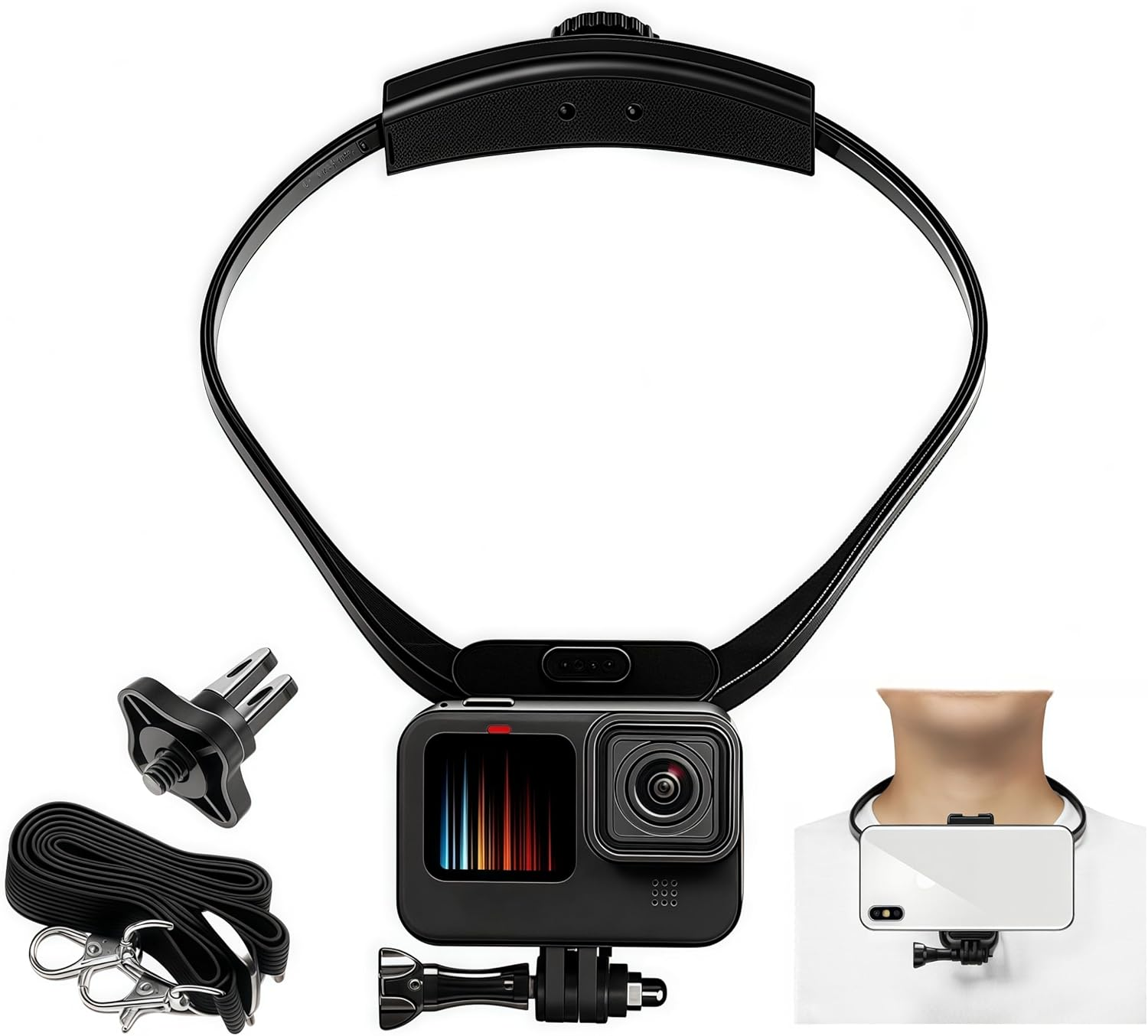 Azragon Neck Mount for Gopro, 3-In-1 Chest Shoulder Head Stabilizer with Quick Release, Hands-Free Holder for Gopro Hero 13/12/11, Insta360 X3, DJI OSMO Action, Iphone 15/14/13 Pro Max Android Phones image number 4