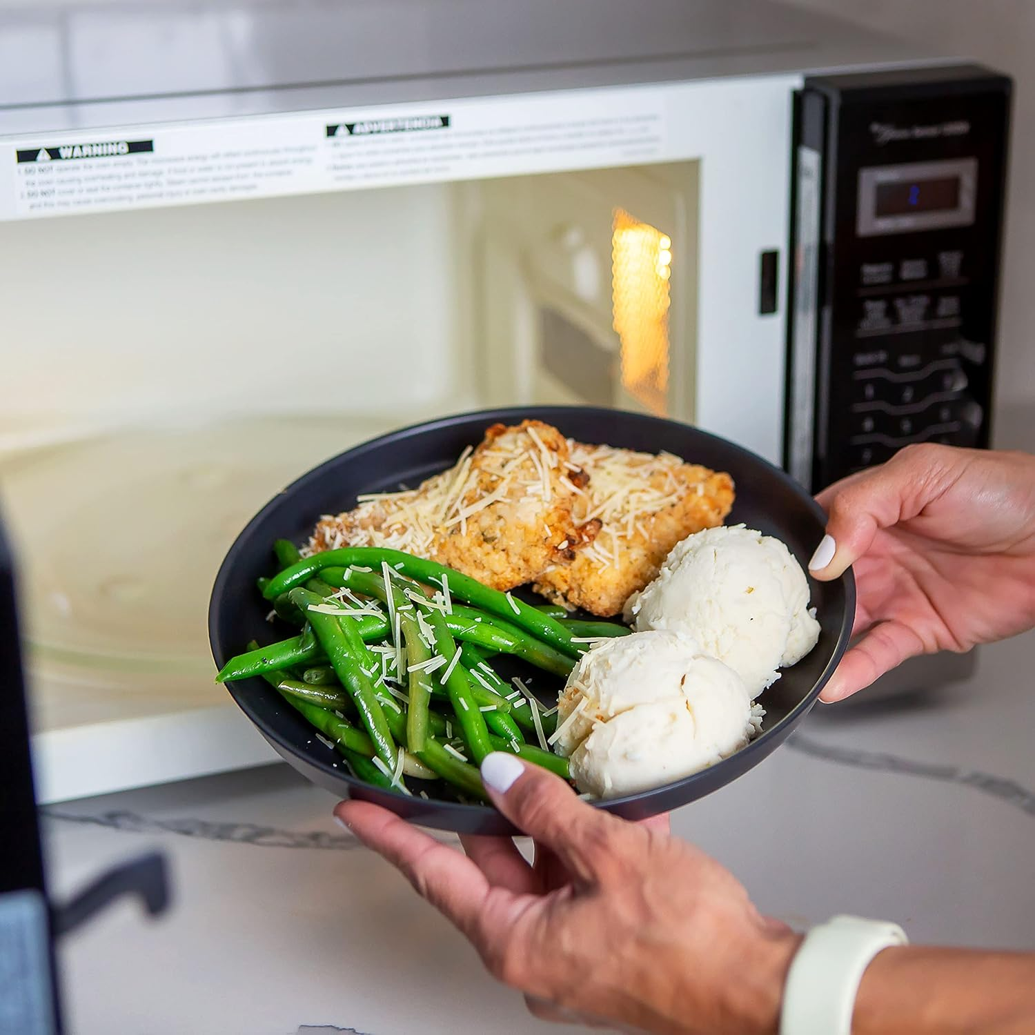 Grow Forward Premium Wheat Straw Plates and Bowls Sets - 8 Unbreakable Microwave Safe Dishes - Reusable Wheat Straw Dinnerware Sets - Plastic Plates and Bowls Alternative for Camping, RV - Midnight image number 2