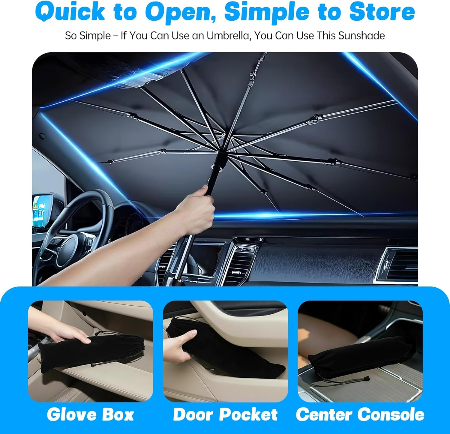 Car Windshield Sun Shade Umbrella &ndash; Foldable Car Sunshade Windshield Cover, Easy Storage Design, UV Protection & Heat Insulation, Universal Sun Visor for Car Window（Xx-Large） image number 3