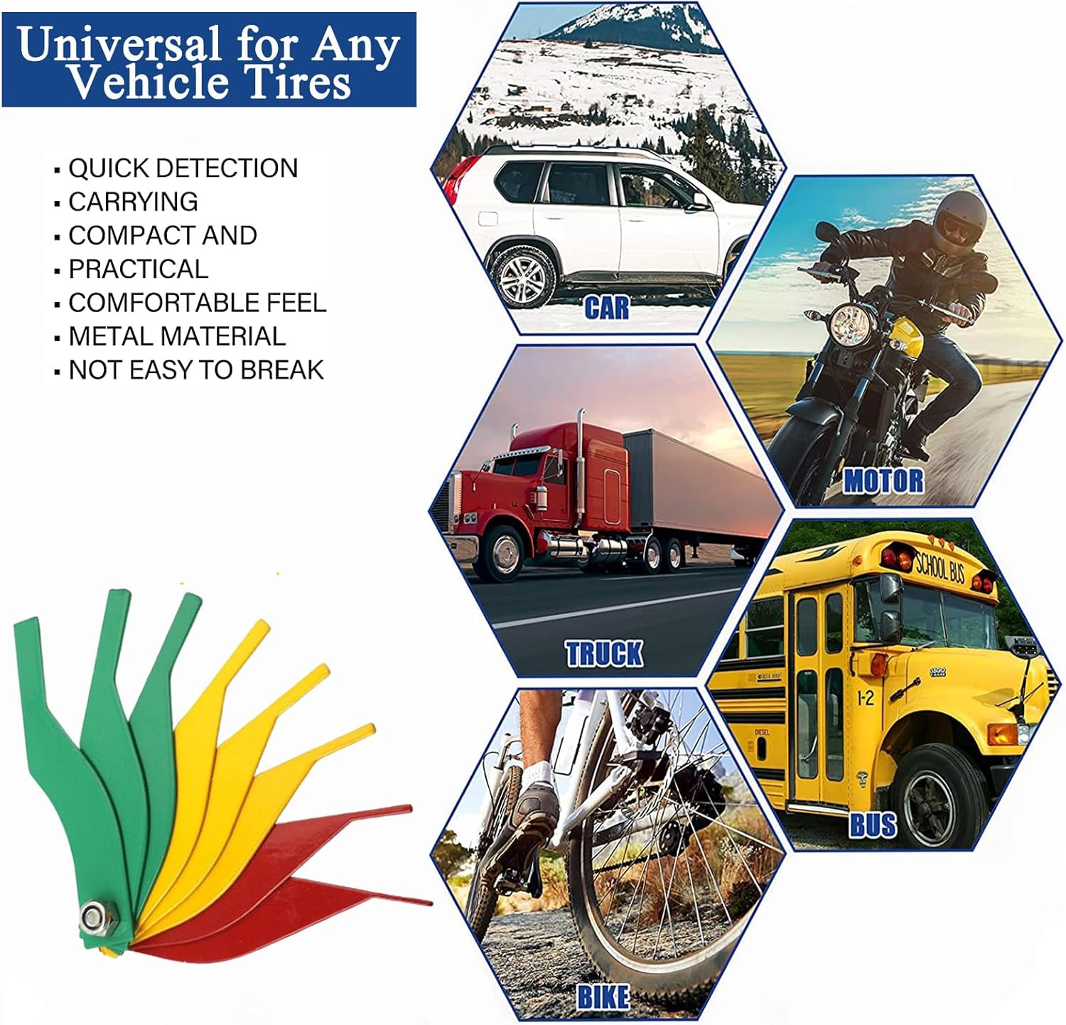 Combination Brake Lining Thickness Gauge - Upgraded Metal Brake Lining Thickness Gauge, Steel Car Automotive Brake Pad Measuring Ruler Tool/Measure Disc and Drum Brake Pads Color Coded/Sae & Metric image number 1