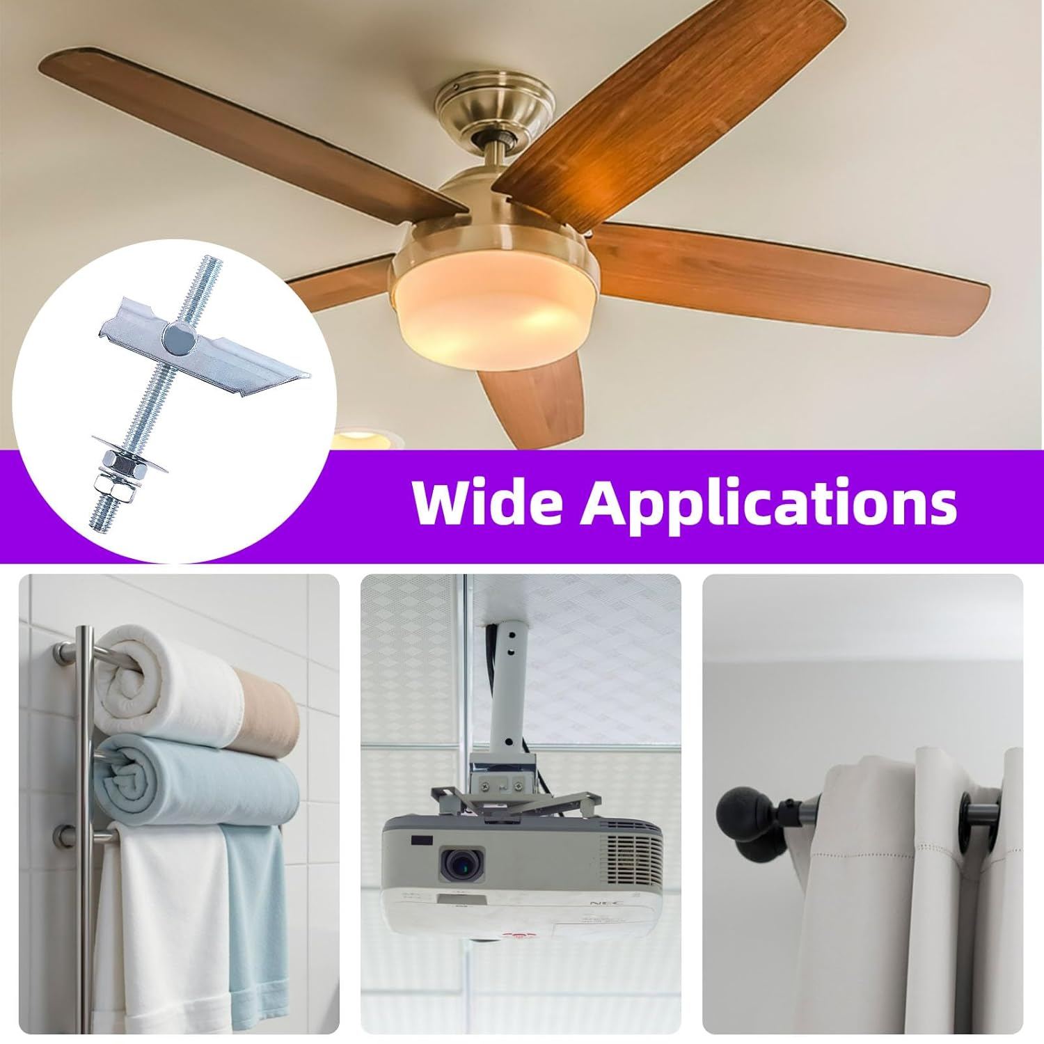 Swpeet 12Pcs Heavy Duty M8&times;100Mm Plasterboard Fixings Toggle Bolts Drywall Anchors, Tiltable Plasterboard Wall Plug Kit, Tilt Pins with Washer and Nut Folding for Hanging Heavy Items on Drywall image number 3