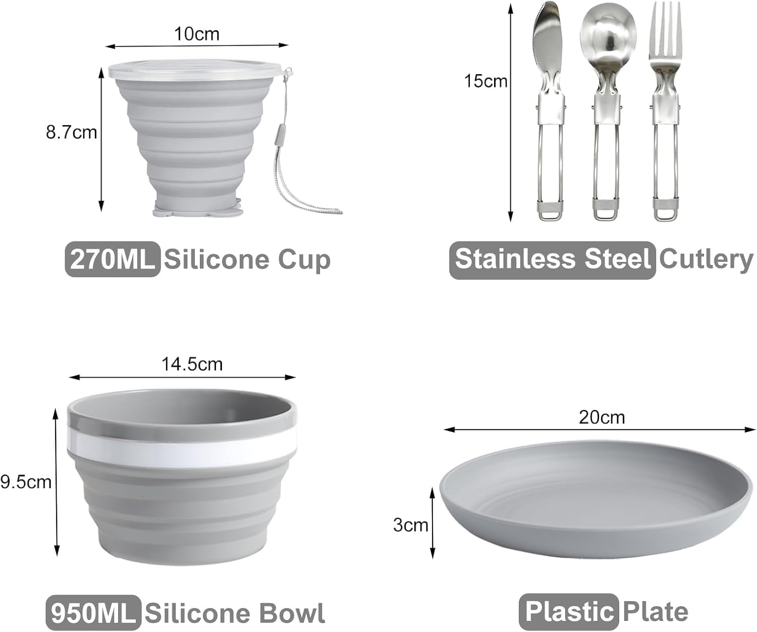 Camping Plate Bowl Cup Cutlery Set for 1, Folding Portable Camping Plates and Bowls Set, Crockery Sets for Hiking, Travel & Outdoor