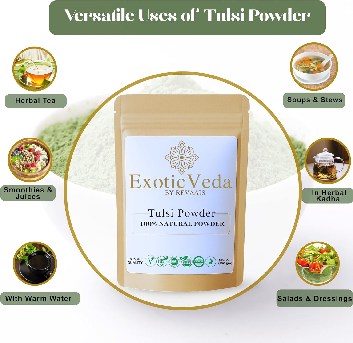 Exotic Veda Tulsi Powder | 100% Pure & Natural No Additives, No Preservatives | 100G Pack image number 1