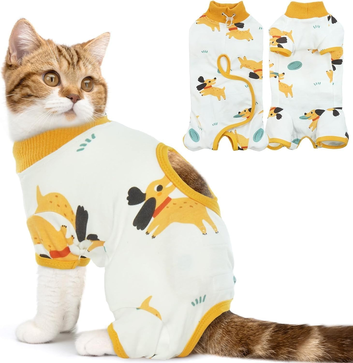 DENTRUN Cat Surgery Recovery Suit Female Male Soft Onesie, Kitten Surgical Collar Cone Alternative Shirt, Abdominal Wounds Anti-Licking Pajama for Small Pets Spay, Cat Body Suit Post Surgery