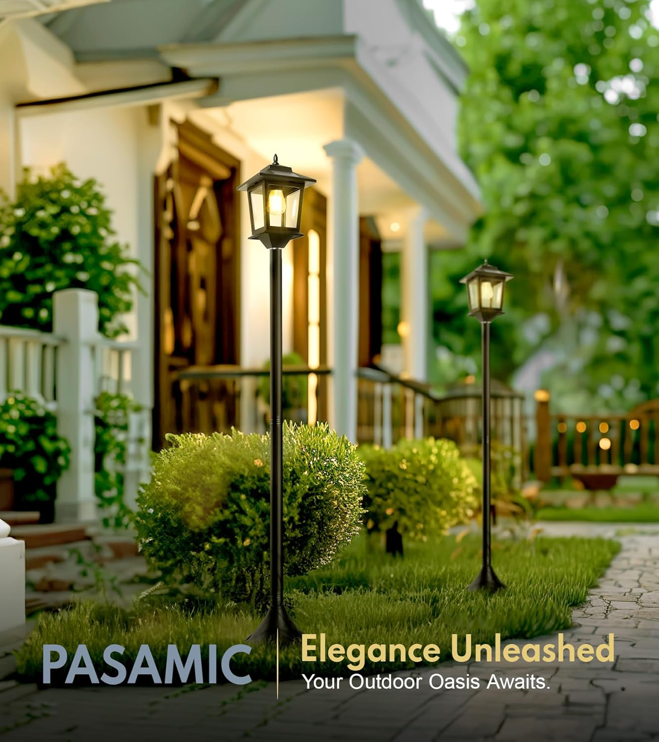 PASAMIC 63" Solar Lamp Post 2Pack, Outdoor Lights Waterproof, Pole Lights Outdoor, Floor Lamp for Patio, Warm White, Replaceable Bulb image number 5