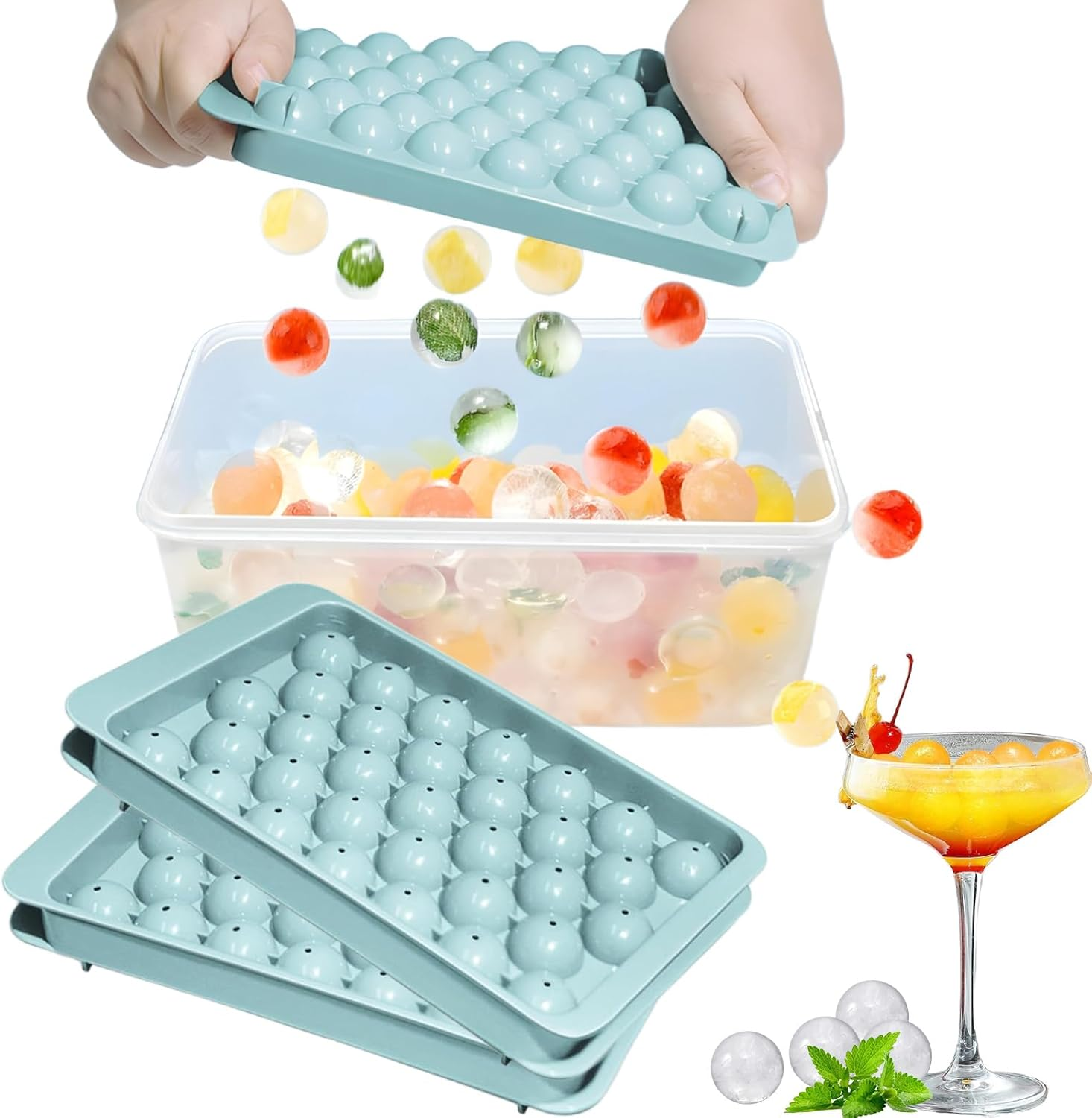 Ice Trays for Freezer, Ice Cube Tray with Lid and Bin, round Ice Cube Trays for Freezer, Circle Ice Cube Tray for Chilling Drinks image number 3