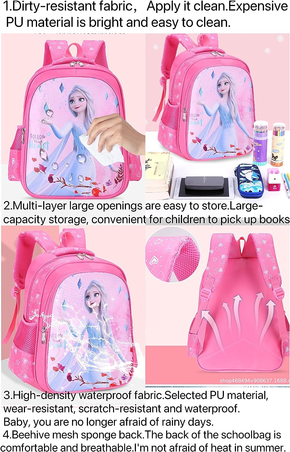 Schoolbags, Primary School Students, Girls, Kindergarten Girls, Lightweight Children&lsquo;S Backpacks - Sky Blue image number 2