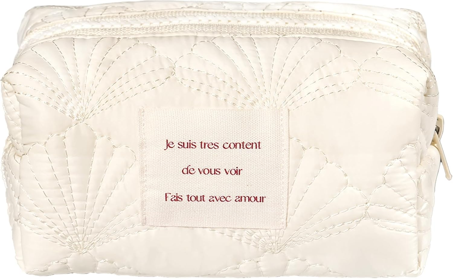 Sminra White Makeup Bag Small Nylon Cotton Quilted Cosmetic Makeup Bag Organizer, Aesthetic Floral Waterproof Portable Pouch Purse Toiletry Bag for Women Girls Travel Accessories, White Lace-S, - White Lace-L image number 3
