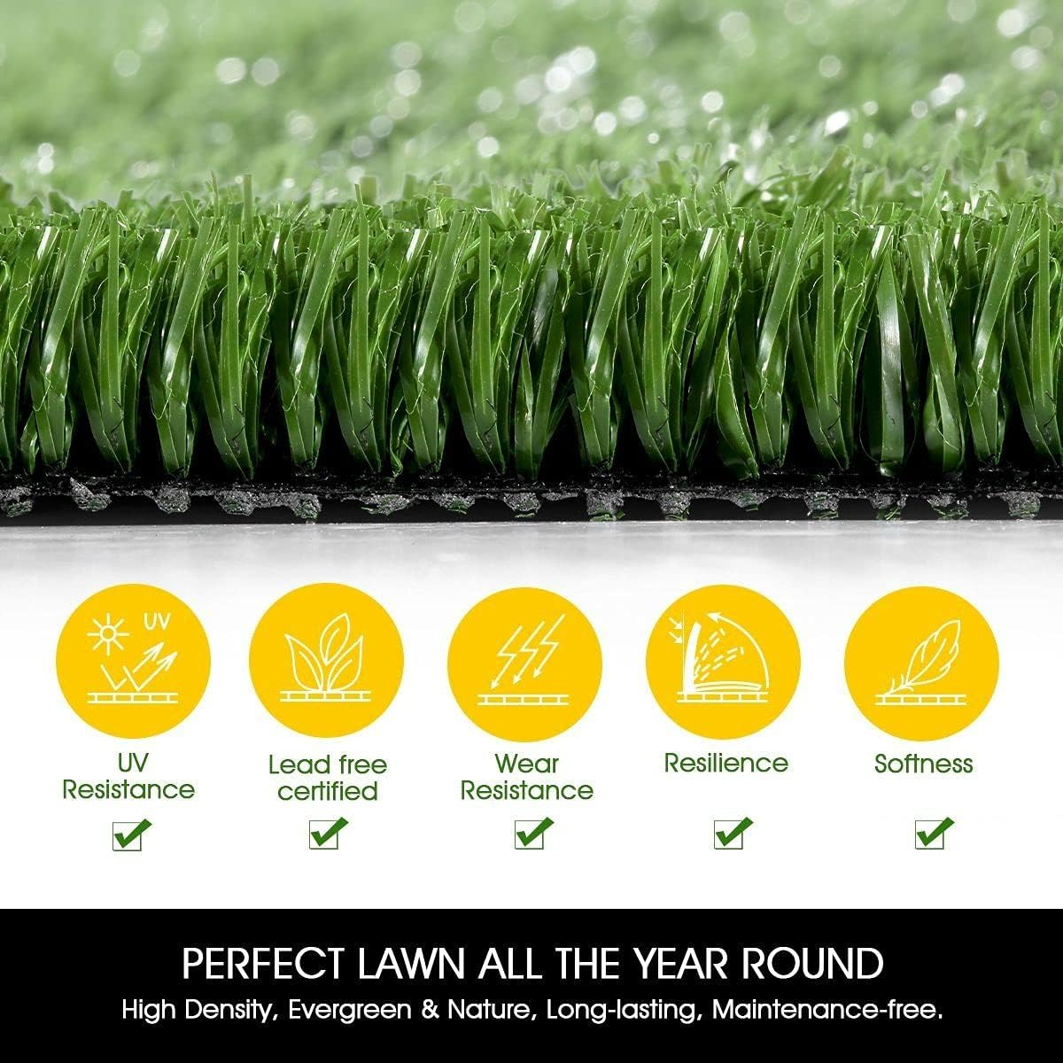 20SQM 12Mm Artificial Grass Synthetic Turf Fake Lawn Outdoor Garden Flooring Decor Green image number 4