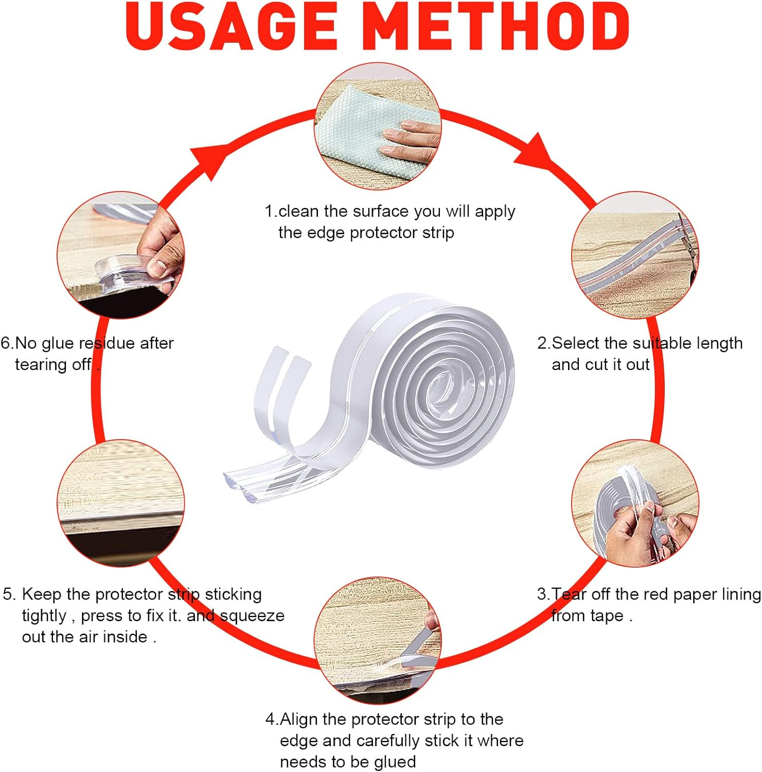 Baby Proofing Tables Corner Guard, Transparent W Shaped Edge Protector Strip with 4 Corner Guards, Self Adhesive anti Corrosion Edge Corner Guard for Coffee Table Furniture (10M(L) X10Mm(W)) image number 5