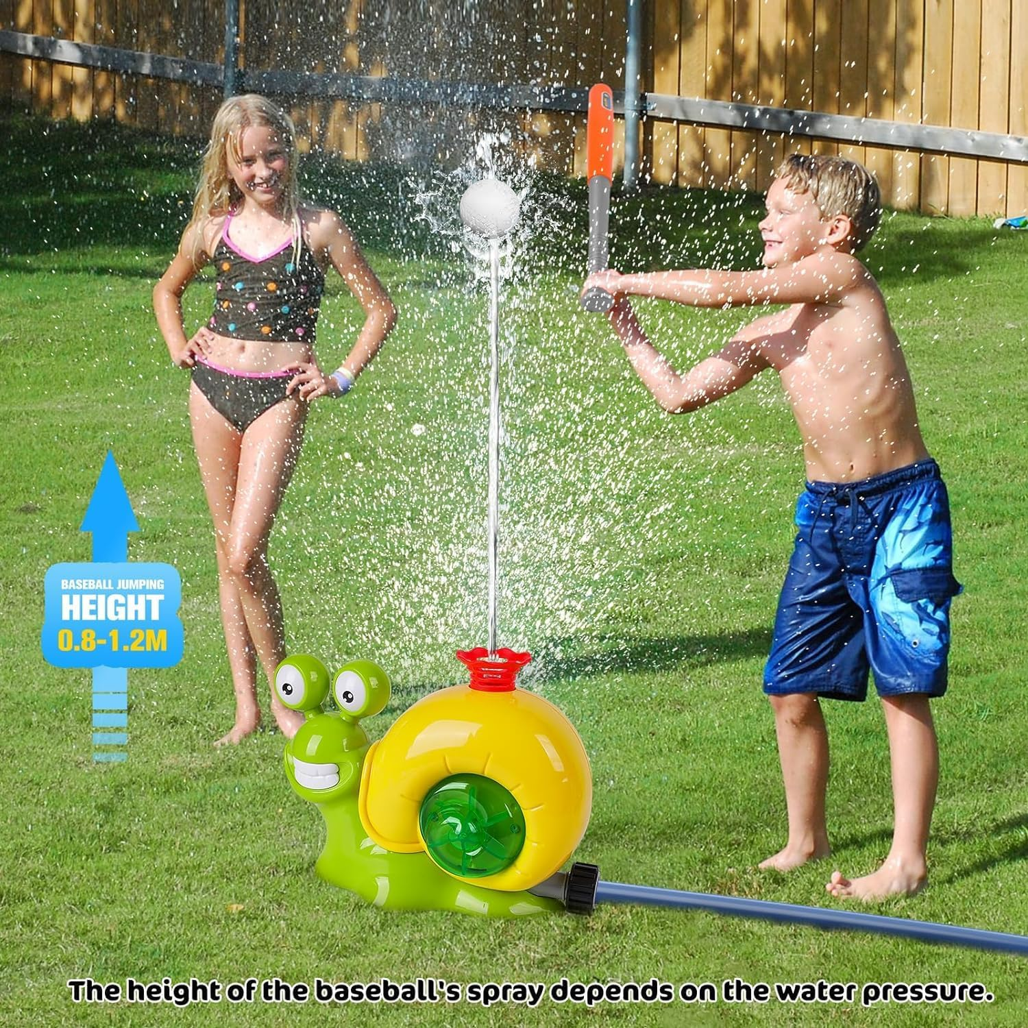 Water Sprinkler Baseball Toy for Kids Outdoor Play, 2 in 1 Snail Summer Water Game with 2 Sprinkler Heads, 360&deg; Roating Spray Water Baseball for Boys Girls Summer Backyard Lawn Pool Party Fun image number 1