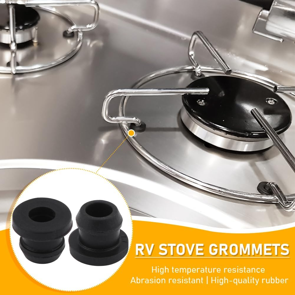10Pcs RV Stove Grommet Kit, Closed Rubber Hole Plug, Heat Resistant Stove Parts Grommets Rubber Grommet Kit, Stove Protector Range Burner Grate Rubber Feet Pad(Black)