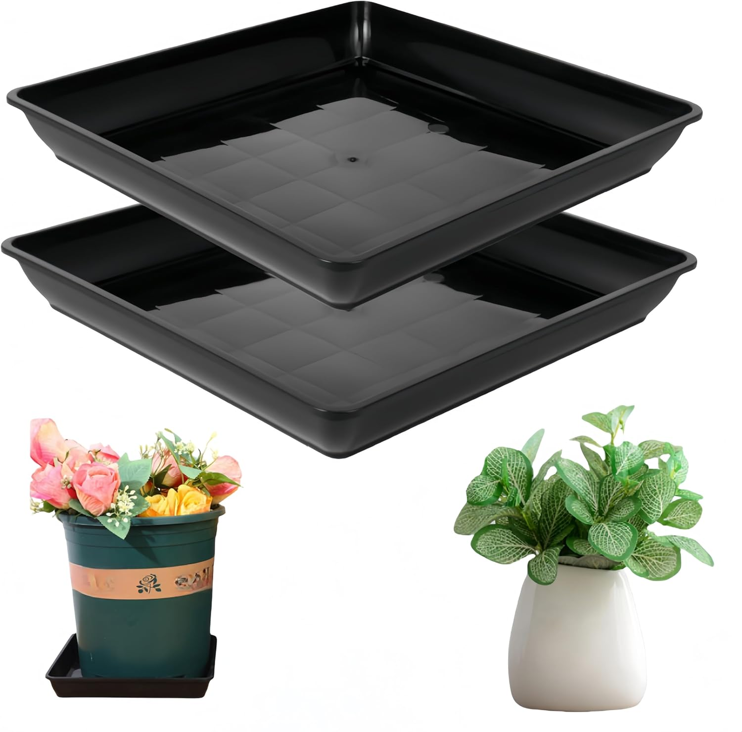 Square Plant Saucer, Ai-Oumleef 2Pcs Flower Pot Saucers, Plant Water Drip Tray, Succulent Plant Pot Saucer, Square Planters for Indoors and Outdoors (Black 40X40Cm) image number 3