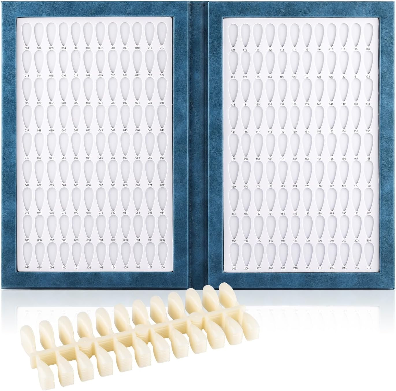 BNG Nail Colour Display Book 216 Colours Nails Art Card Chart with 240 Pieces Almonds False Nails Tips, Leather Stamped Silver Drops Colour Book for Salon Gel Polish, Blue image number 6