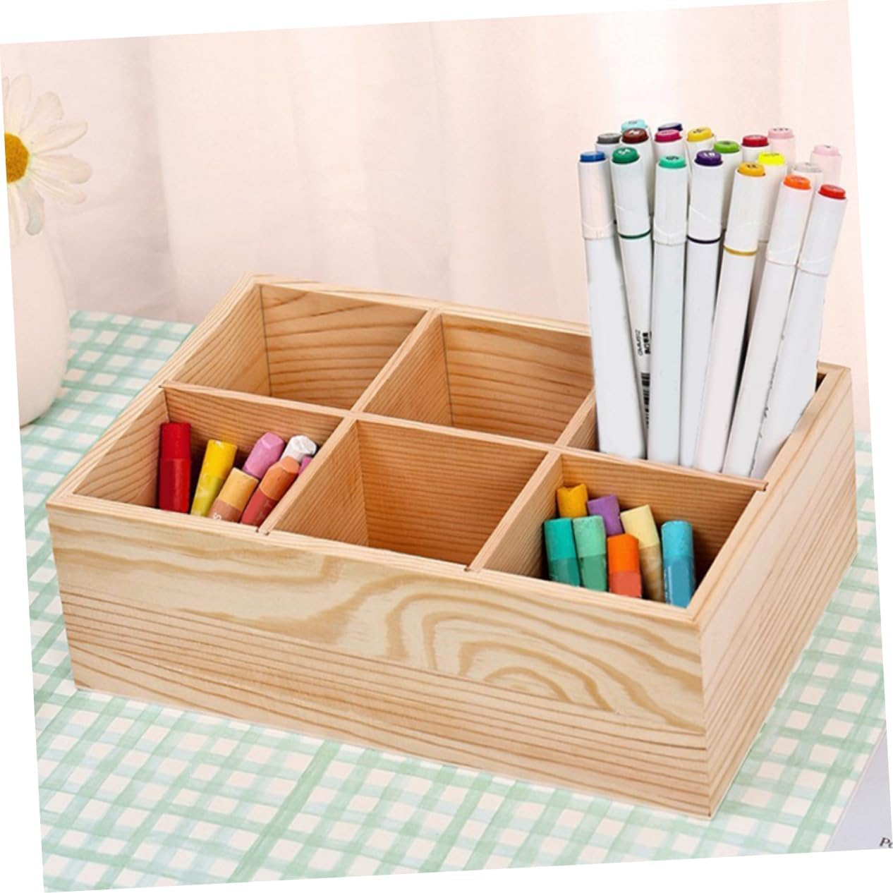 Tofficu 2Pcs Wooden Pencil Case Desk Organizer Storage Box for Stationery Wood Pen Holder Crayon Organizer for Office School