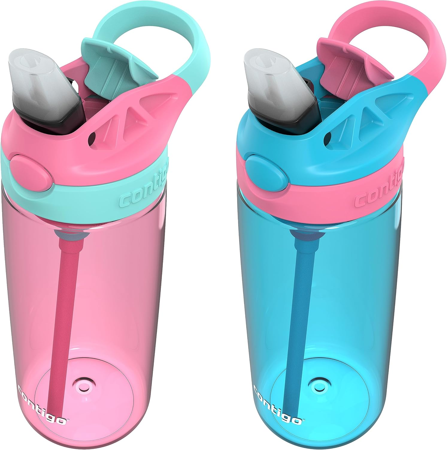 Contigo Aubrey Kids Cleanable Water Bottle with Silicone Straw and Spill-Proof Lid, Dishwasher Safe, 20Oz 2-Pack, Azalea/Jade & Blue Raspberry/Azalea image number 4