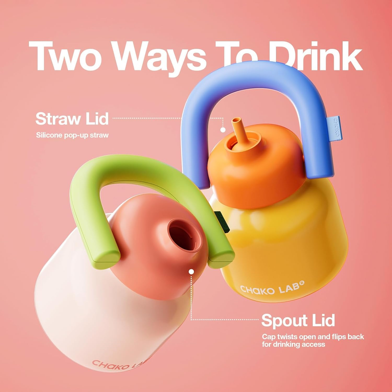 Water Bottle with Straw and Carry Handle | Wide Mouth Vacuum Insulated Stainless Steel Metal Thermos Bottles | Reusable, Leak-Proof and Bpa-Free | 33Oz (Pink&Green) image number 1