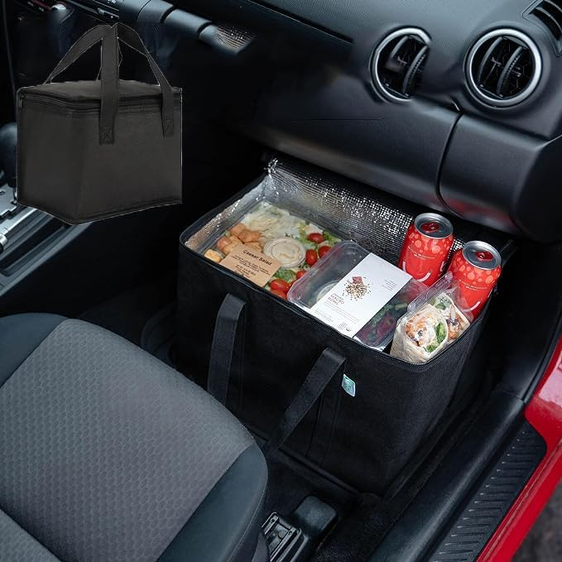 WEZCHUGHAOL 2 Pack Cooler Bag and Insulated Grocery Bags for Food Delivery, Collapsible Cooler, Reusable Shopping Bags for Groceries with Zipper, Foldable, Heavy-Duty, Stands Upright (Black) - Gray image number 6